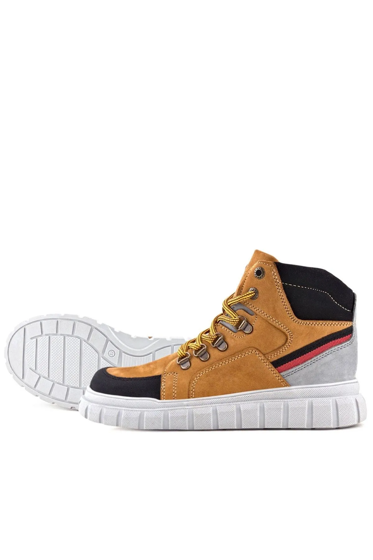 Hakiki Deri Sarı Siyah Fermuarlı Erkek Çocuk Bot