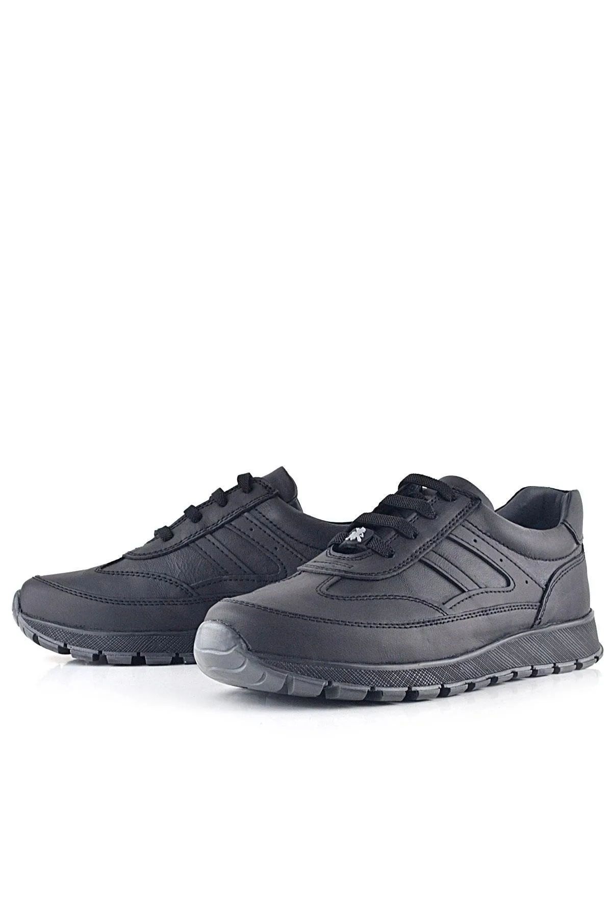 Hakiki Deri Siyah Bağcıklı Spor Günlük Ayakkabı