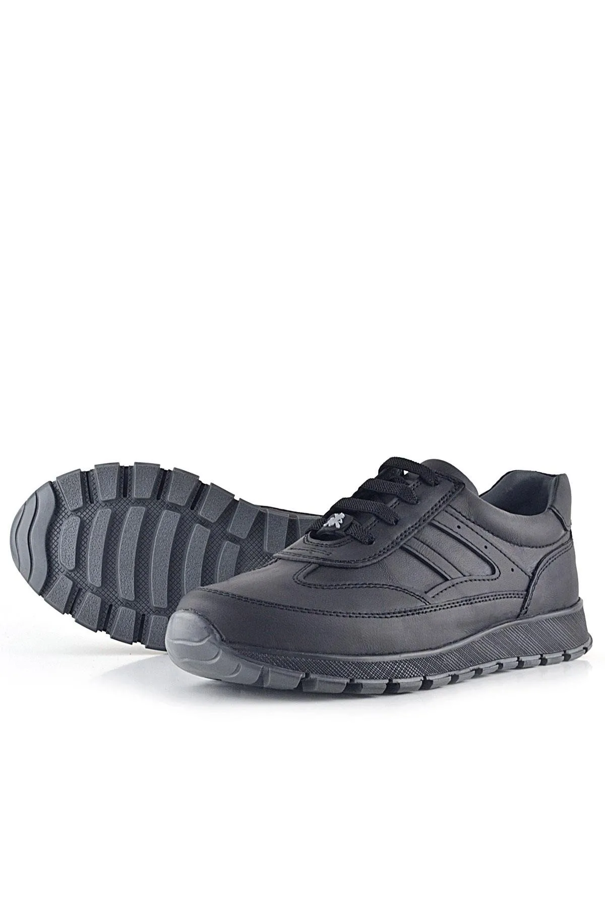 Hakiki Deri Siyah Bağcıklı Spor Günlük Ayakkabı