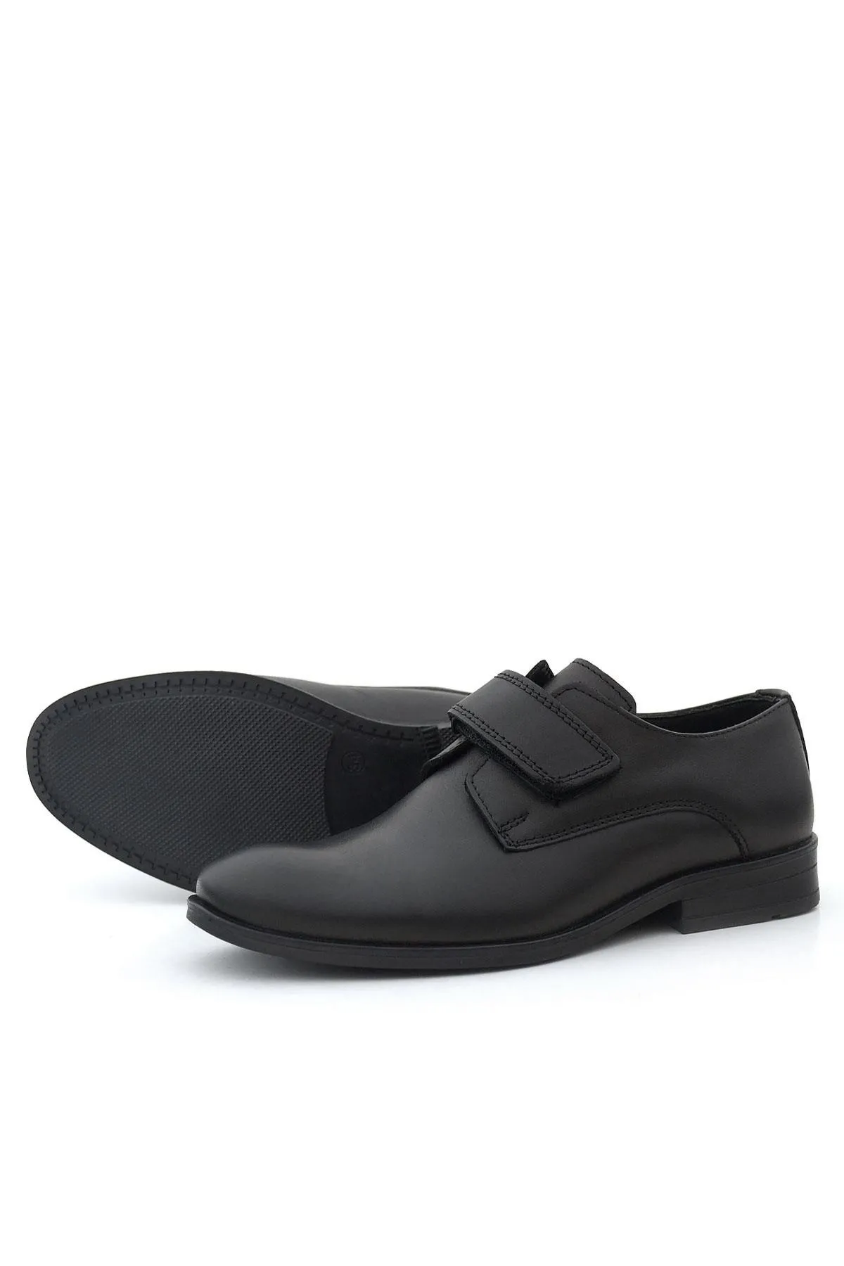 Hakiki Deri Siyah Cilt Cırtlı Oxford Çocuk Ayakkabı