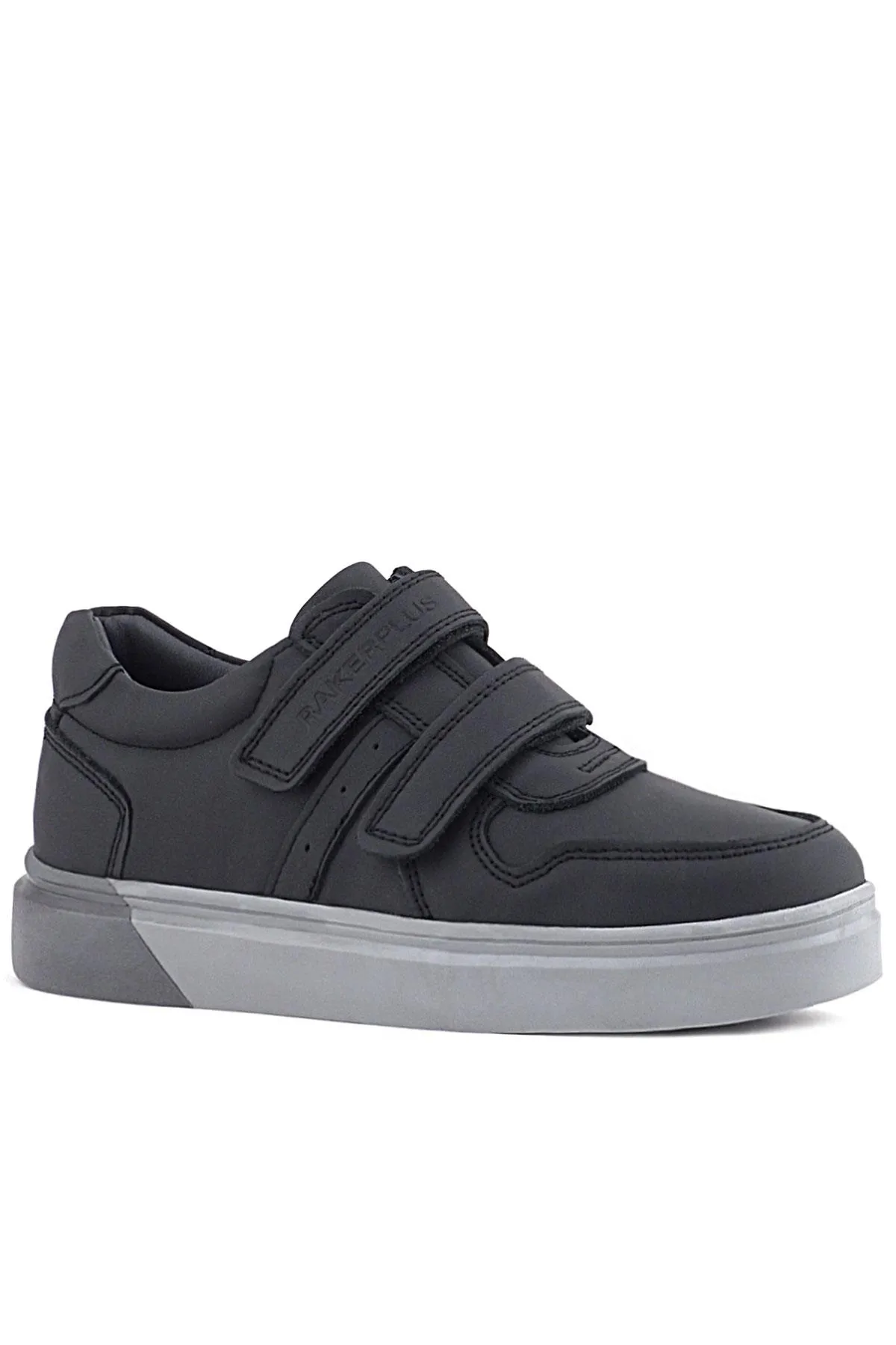 Hakiki Deri Siyah Cilt Gri Tabanlı Cırtlı Erkek Çocuk Sneaker