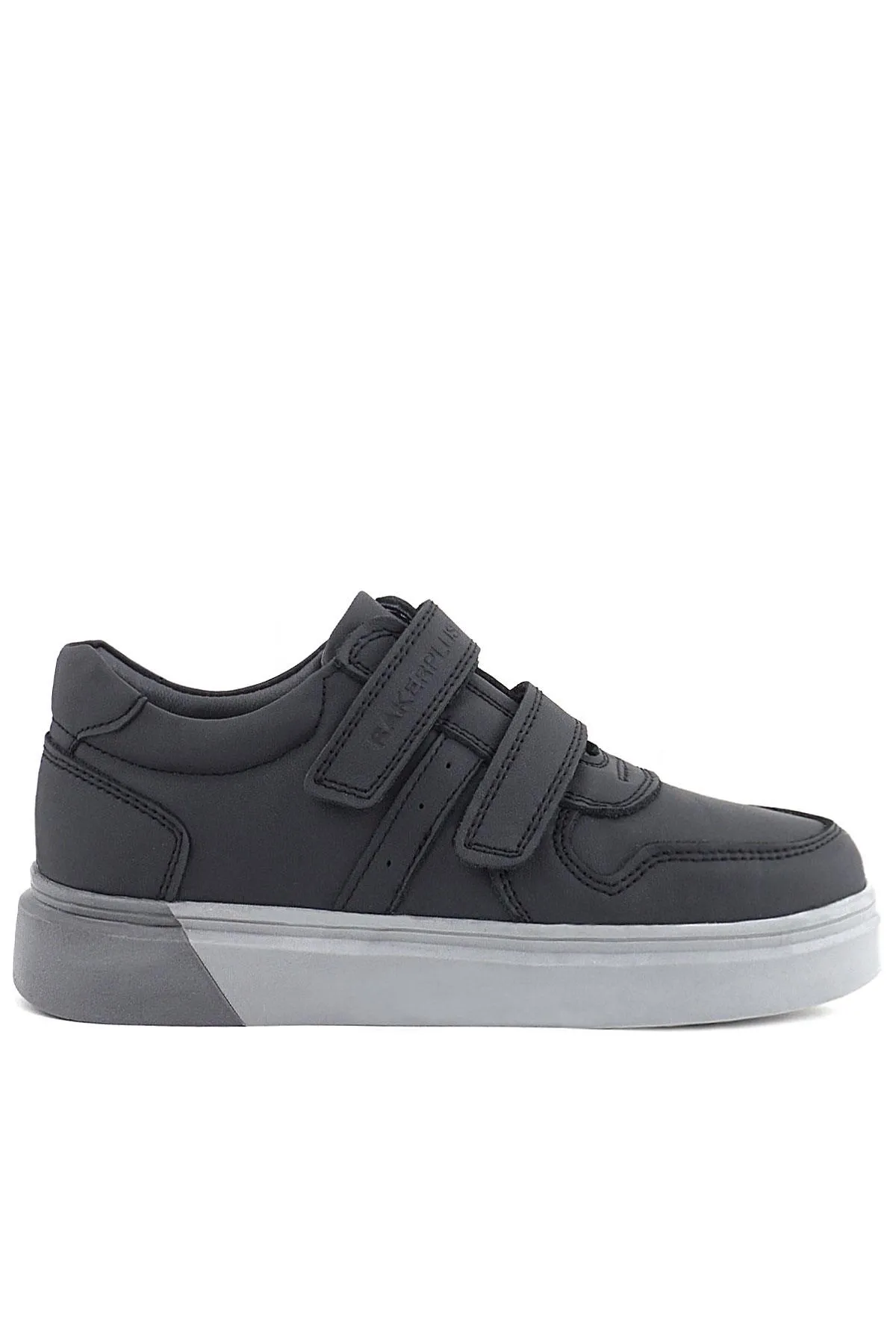 Hakiki Deri Siyah Cilt Gri Tabanlı Cırtlı Erkek Çocuk Sneaker