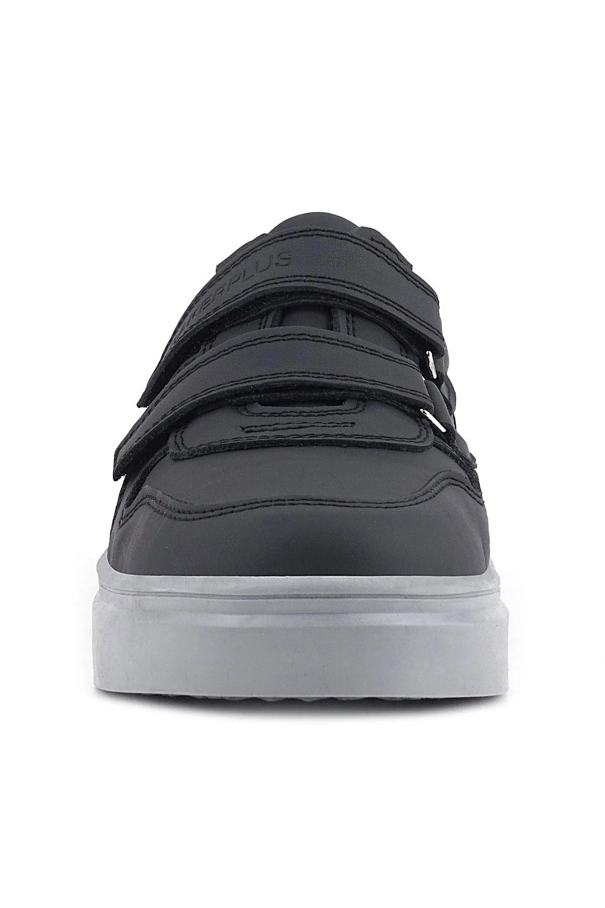 Hakiki Deri Siyah Cilt Gri Tabanlı Cırtlı Erkek Çocuk Sneaker