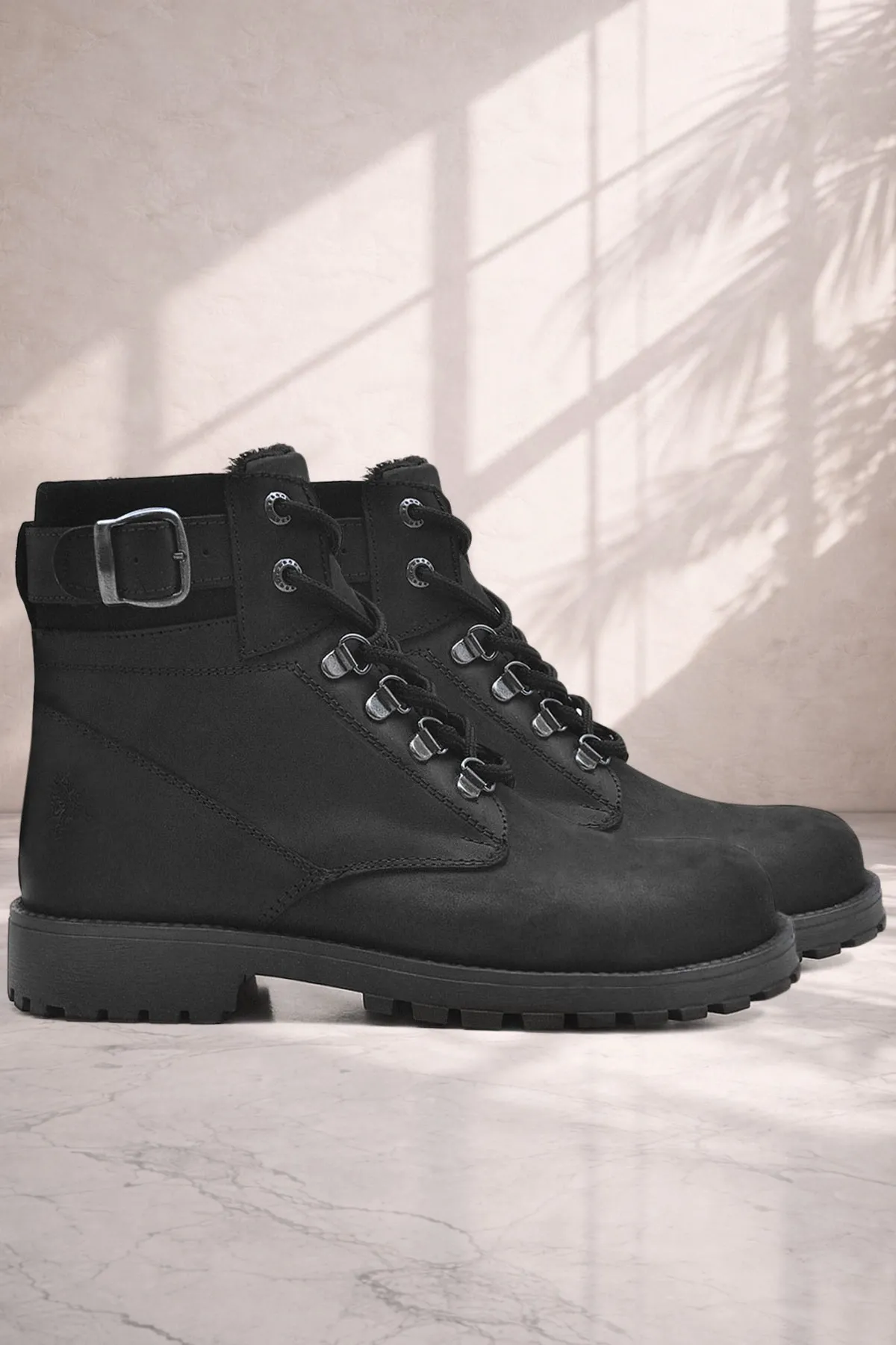 Hakiki Deri Siyah Fermuarlı Kürklü Bot