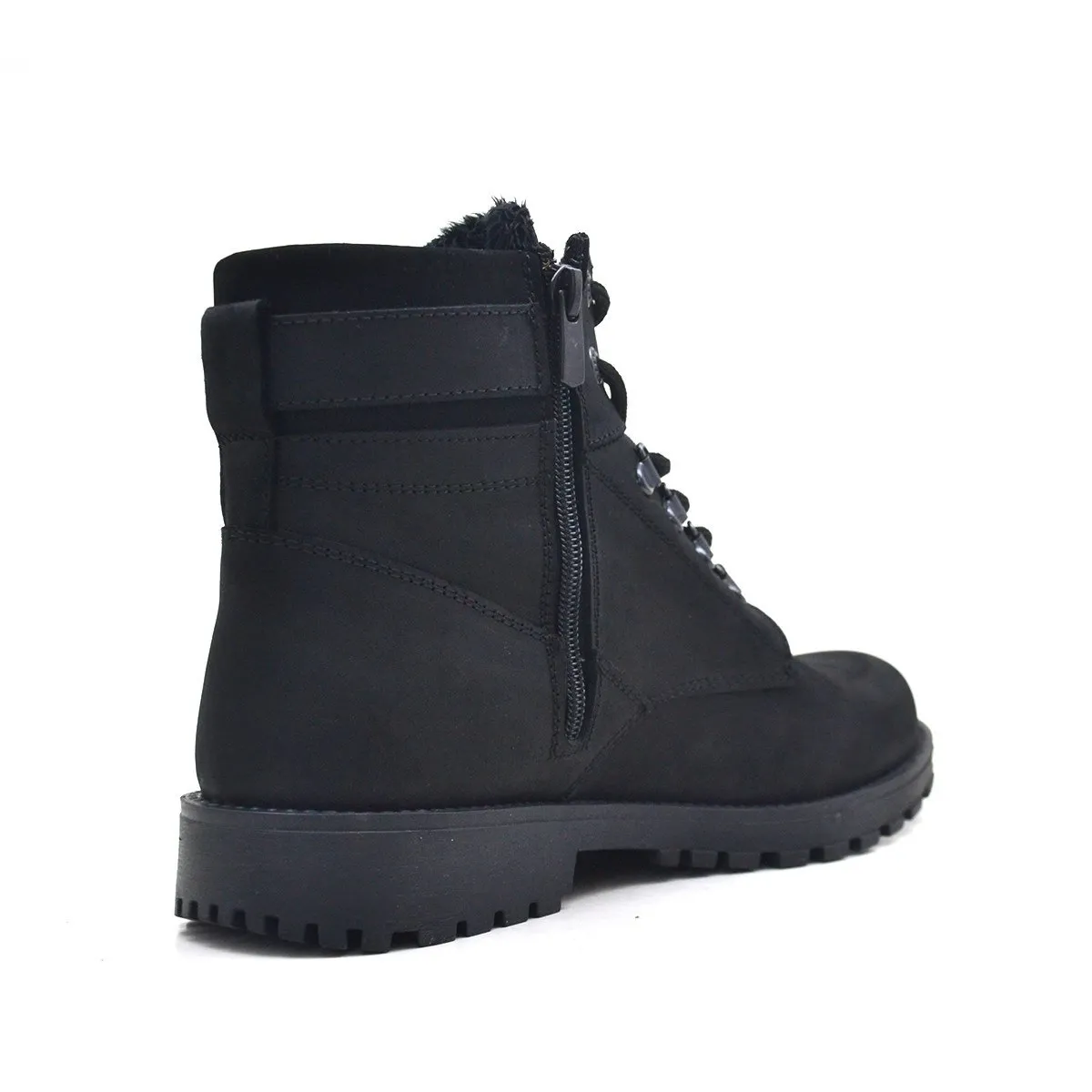 Hakiki Deri Siyah Fermuarlı Kürklü Bot
