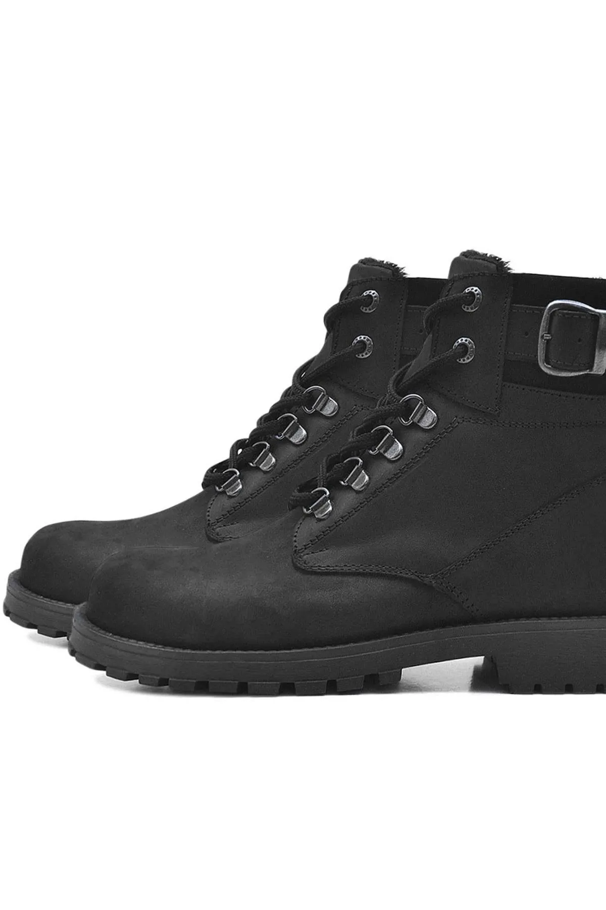 Hakiki Deri Siyah Fermuarlı Kürklü Bot