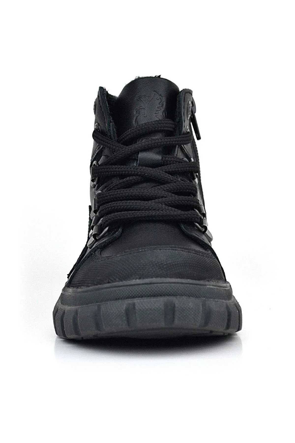 Hakiki Deri Siyah Fermuarlı Siyah Tabanlı Erkek Çocuk Bot