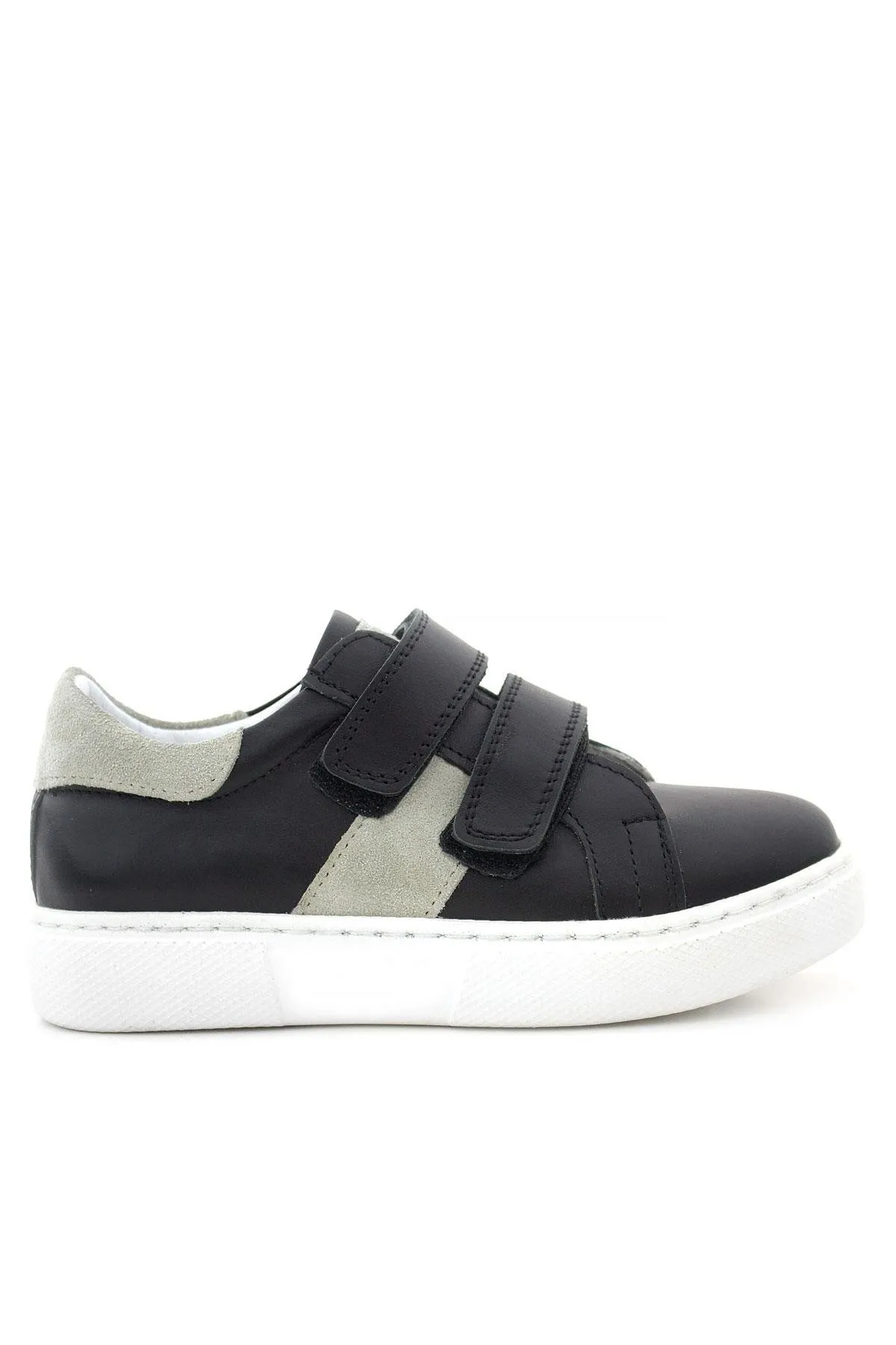 Hakiki Deri Siyah Gri Cırt Cırtlı Çocuk Spor Ayakkabı