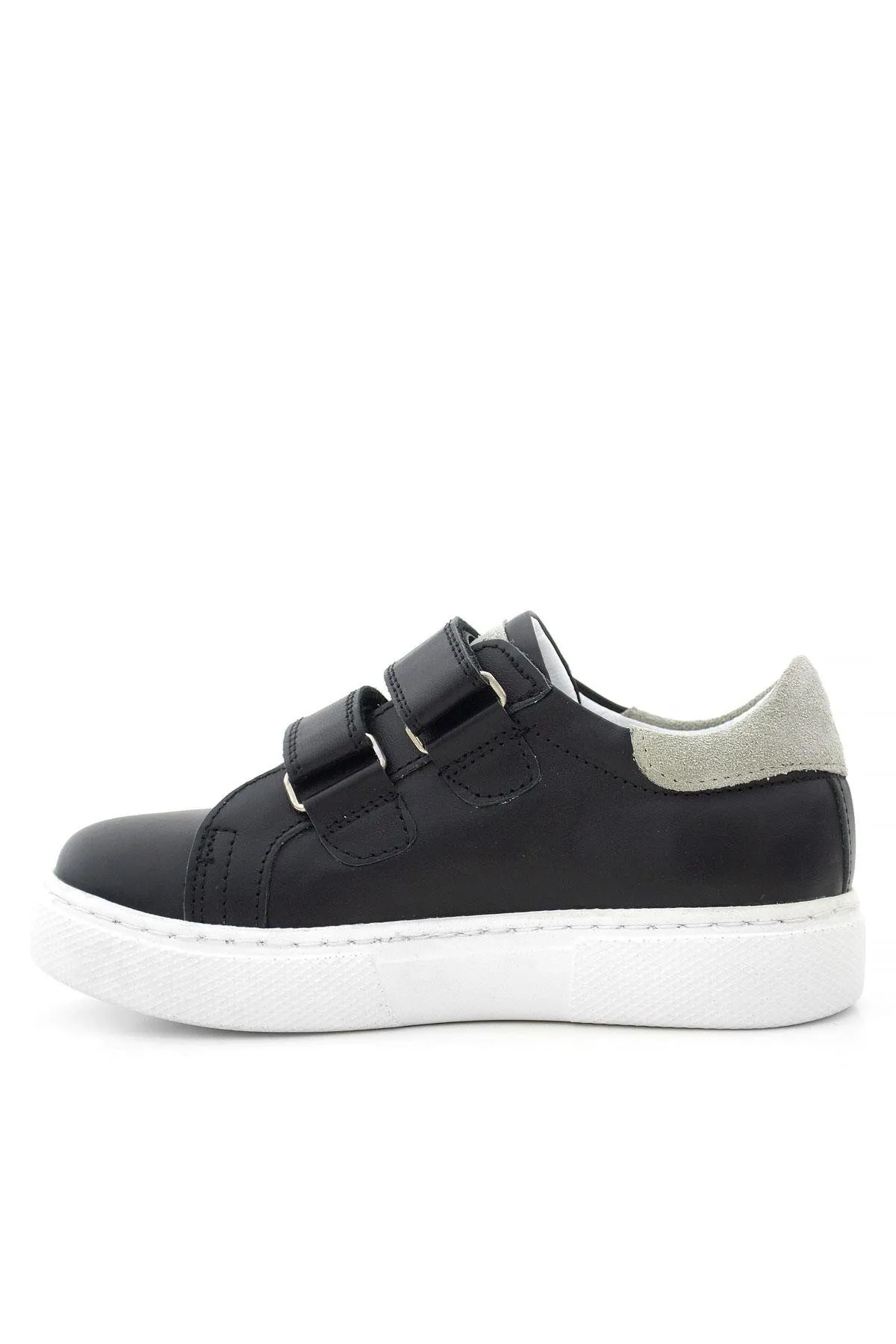 Hakiki Deri Siyah Gri Cırt Cırtlı Çocuk Spor Ayakkabı