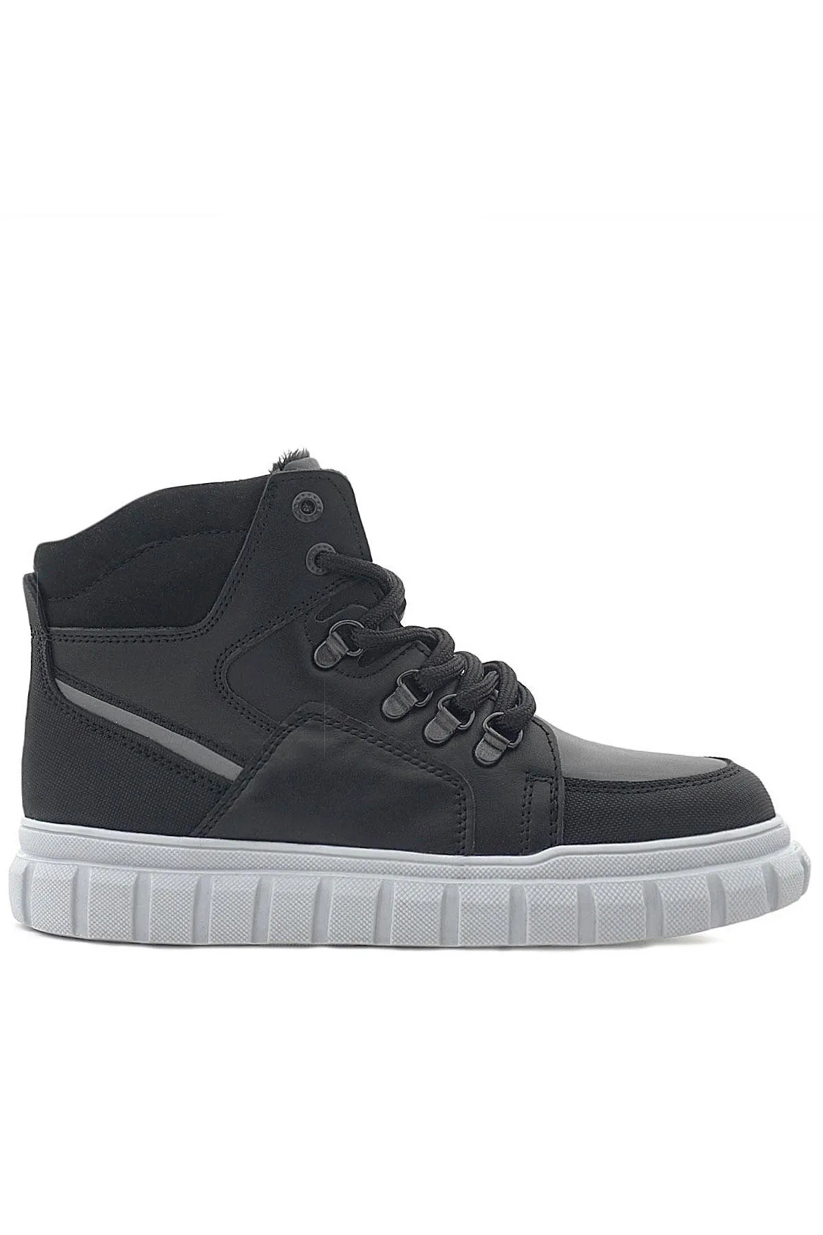 Hakiki Deri Siyah Gri Fermuarlı Erkek Çocuk Bot