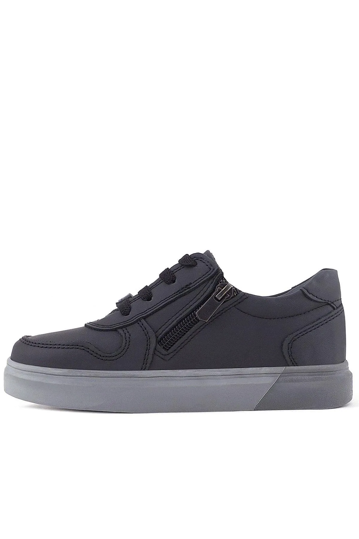 Hakiki Deri Siyah Gri Tabanlı Günlük Erkek Çocuk Okul Ayakkabısı