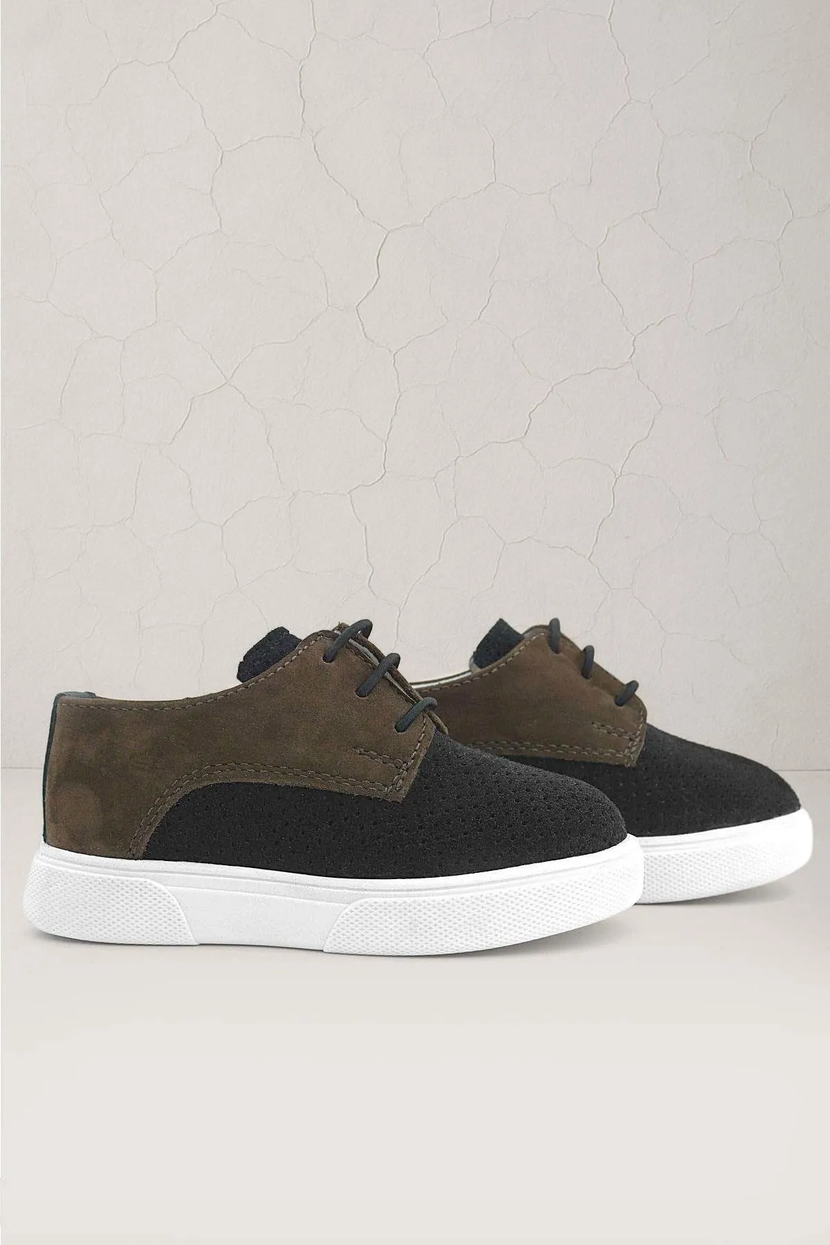 Hakiki Deri Siyah Kahve Lastikli Erkek Çocuk Günlük Ayakkabı