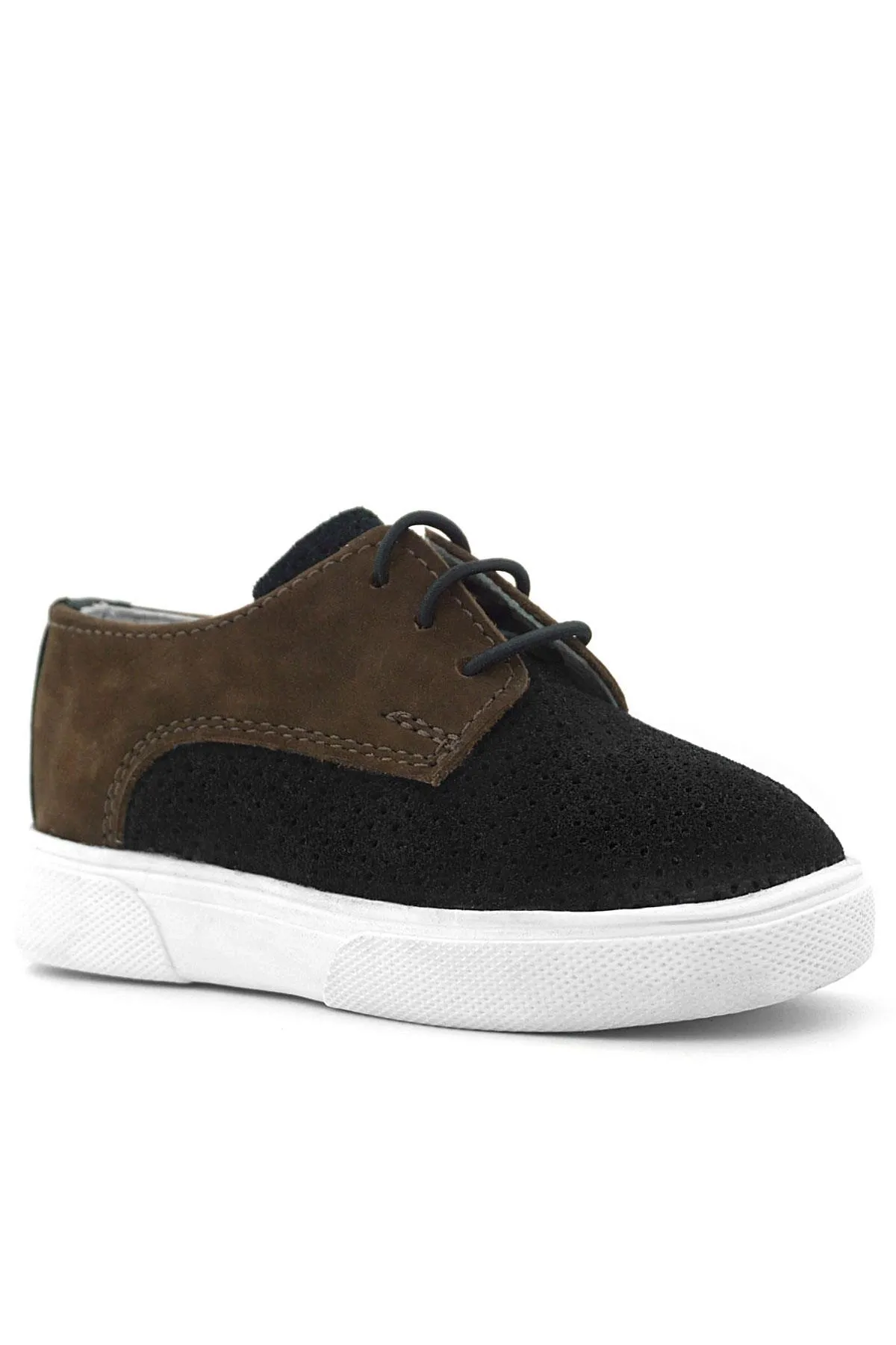Hakiki Deri Siyah Kahve Lastikli Erkek Çocuk Günlük Ayakkabı