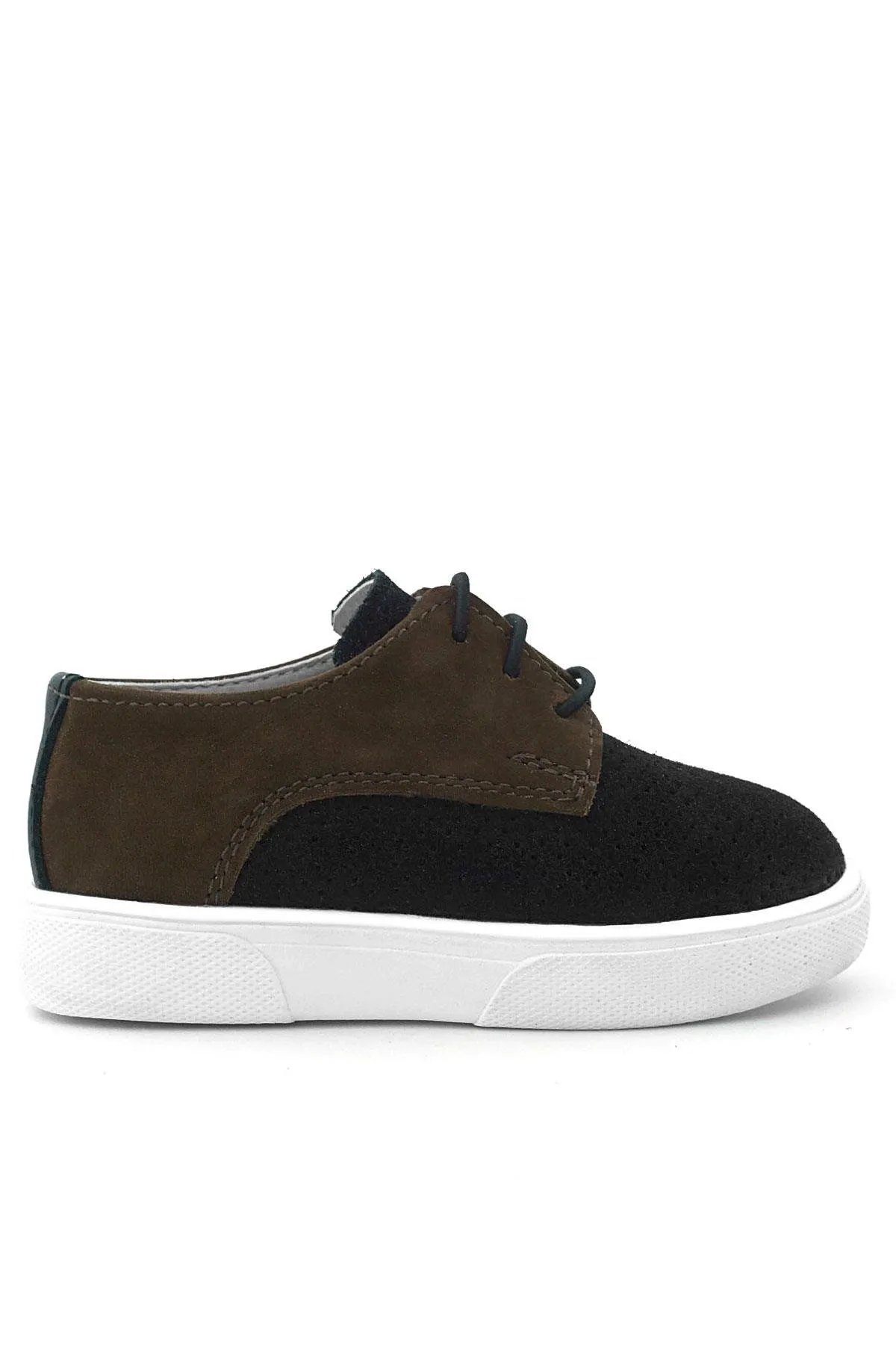 Hakiki Deri Siyah Kahve Lastikli Erkek Çocuk Günlük Ayakkabı
