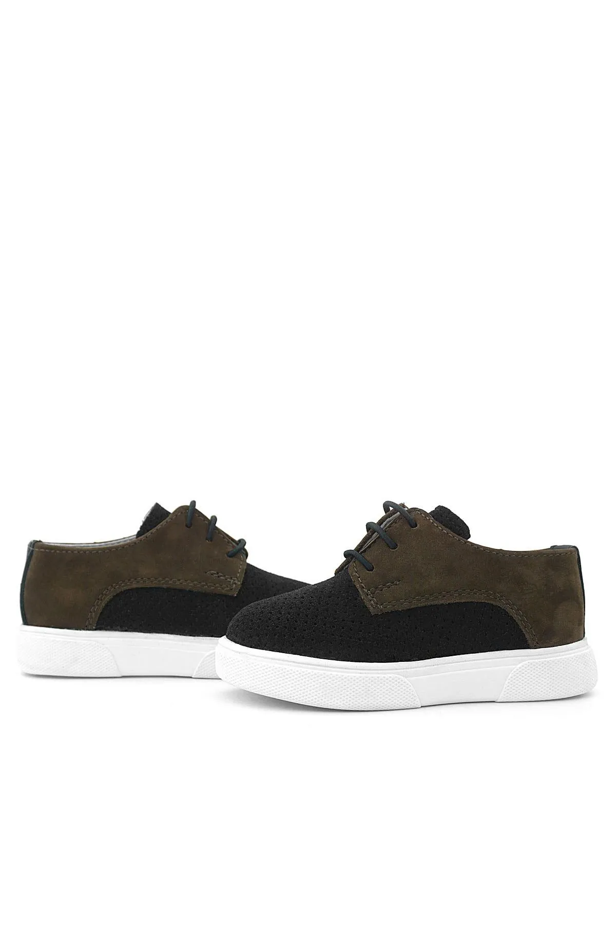 Hakiki Deri Siyah Kahve Lastikli Erkek Çocuk Günlük Ayakkabı