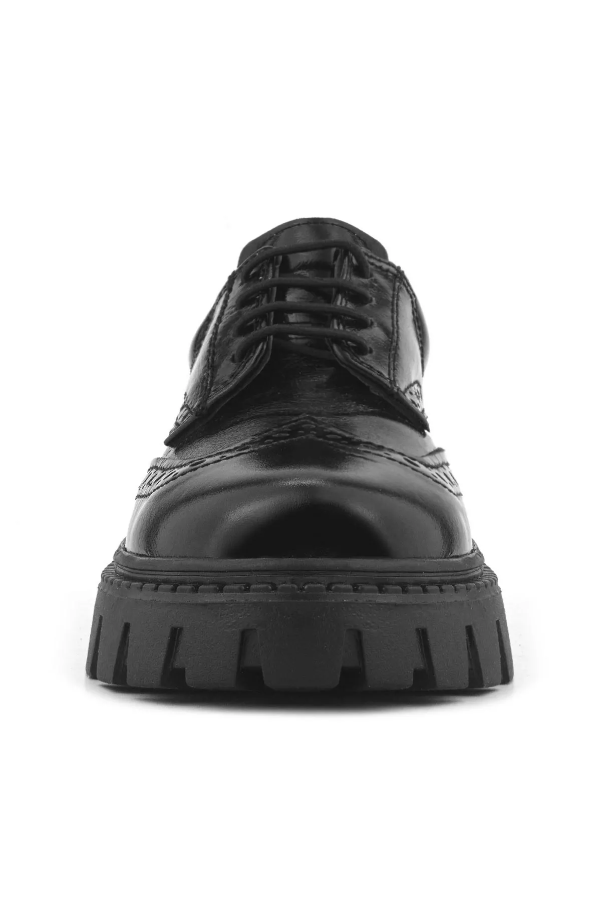 Hakiki Deri Siyah Kırışık Rugan Oxford Çocuk Günlük Ayakkabı