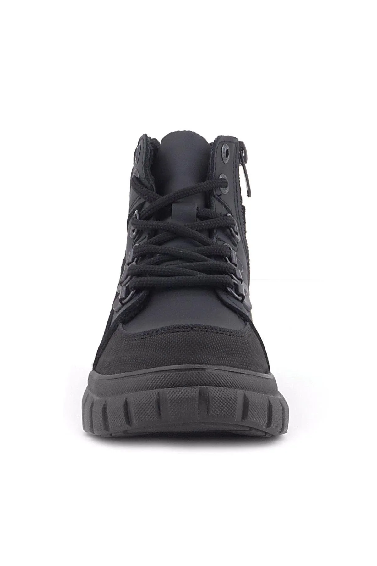 Hakiki Deri Siyah Kırmızı Fermuarlı Erkek Çocuk Bot