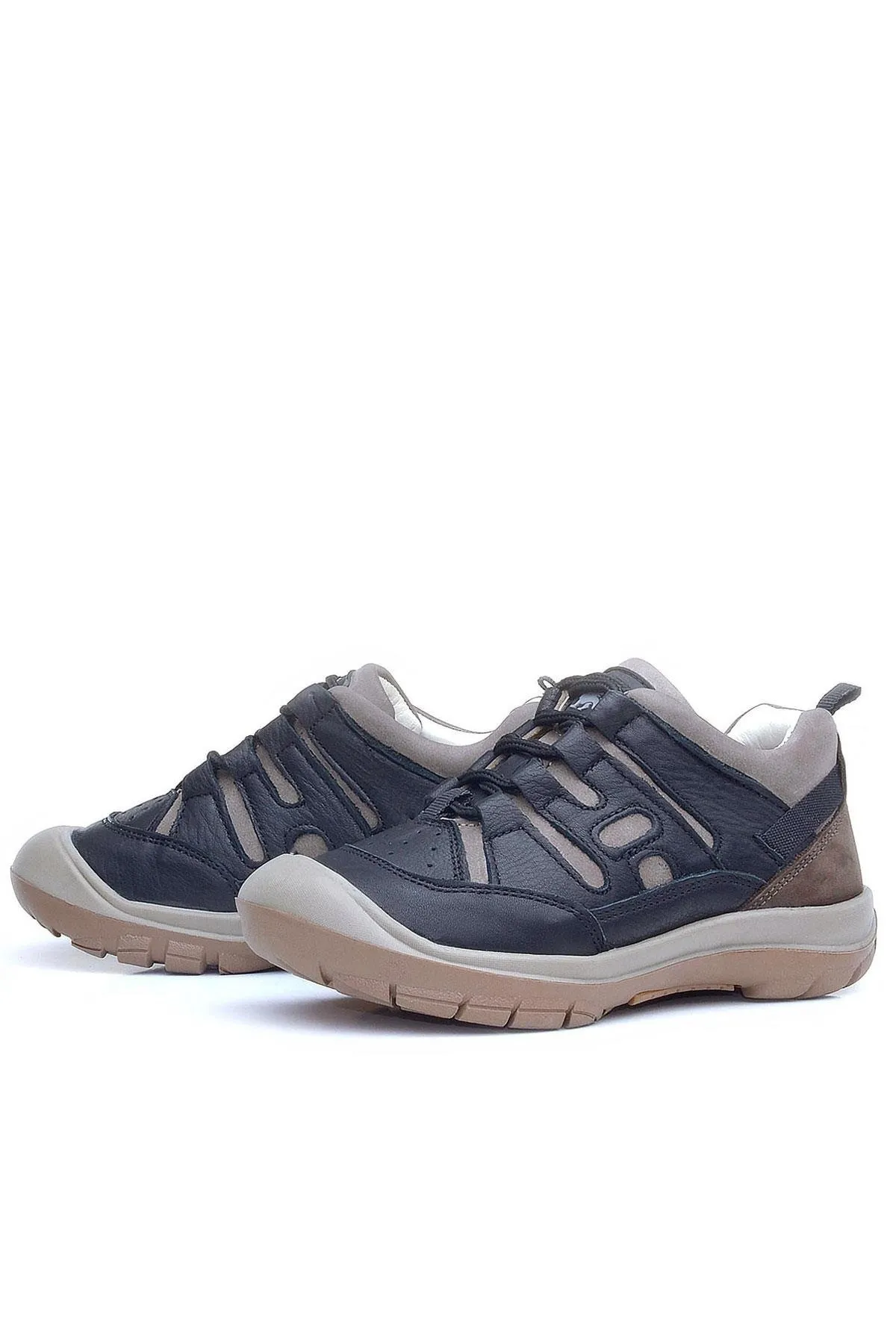 Hakiki Deri Siyah Kum Bağcıklı Çocuk Outdoor Ayakkabı