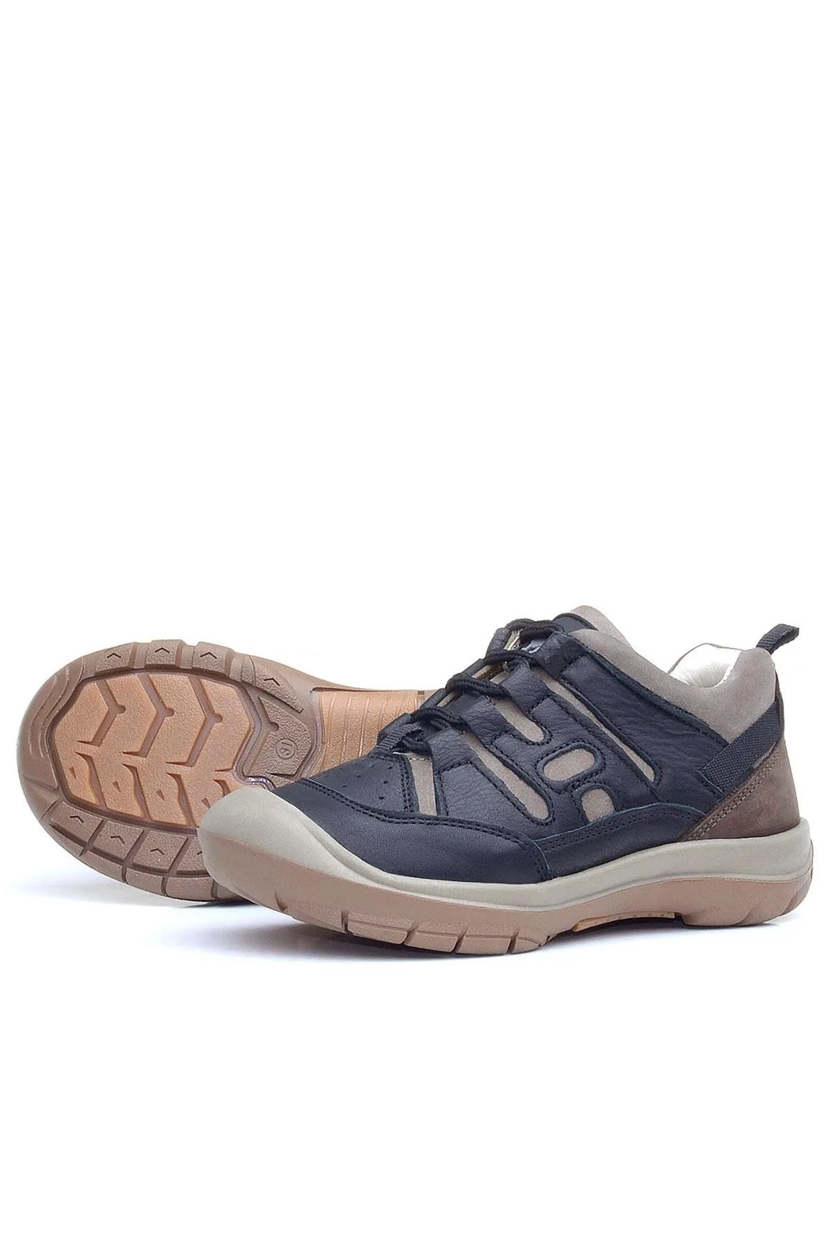 Hakiki Deri Siyah Kum Bağcıklı Çocuk Outdoor Ayakkabı