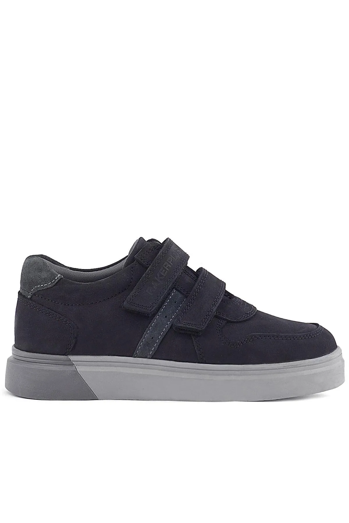 Hakiki Deri Siyah Nubuk Gri Cırtlı Erkek Çocuk Sneaker
