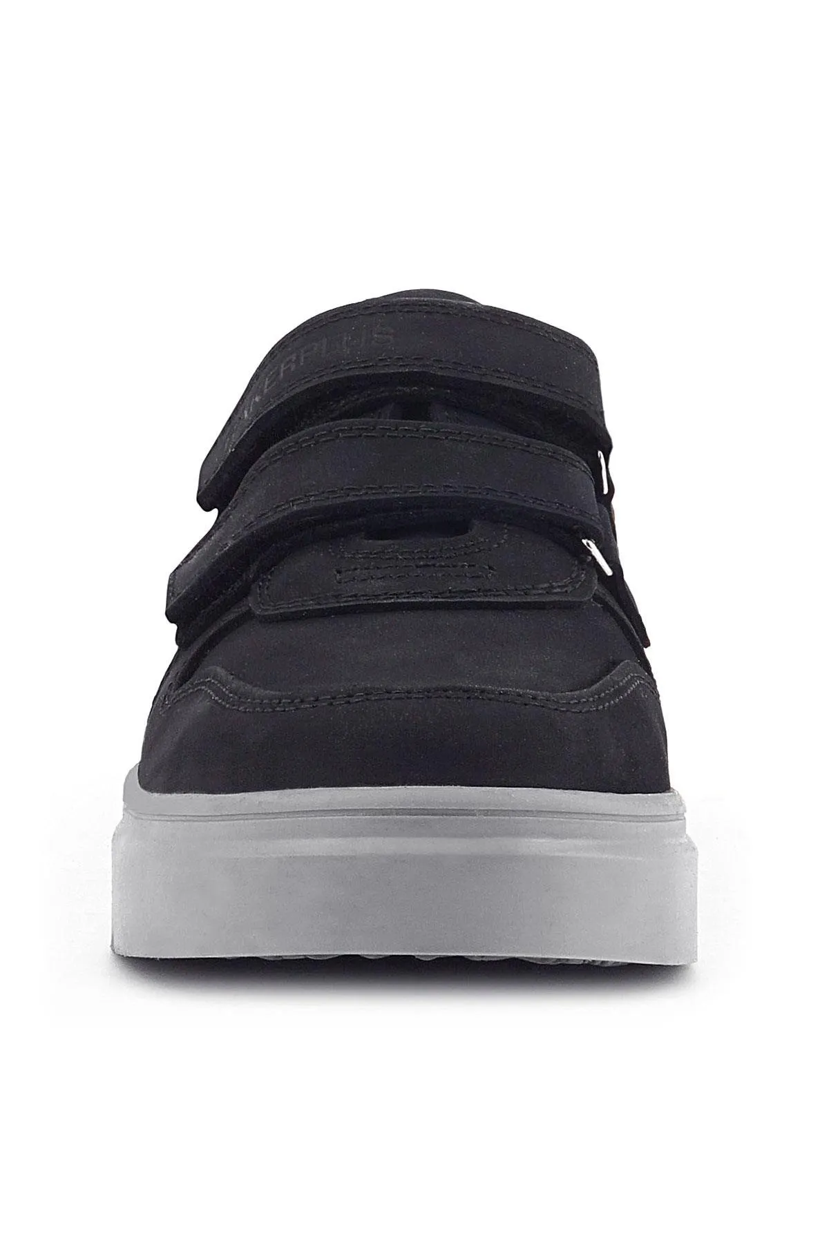 Hakiki Deri Siyah Nubuk Gri Cırtlı Erkek Çocuk Sneaker