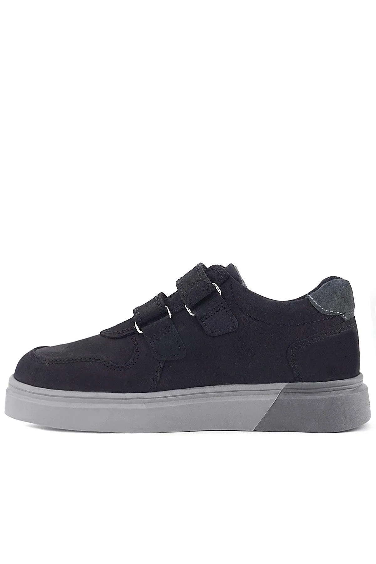 Hakiki Deri Siyah Nubuk Gri Cırtlı Erkek Çocuk Sneaker