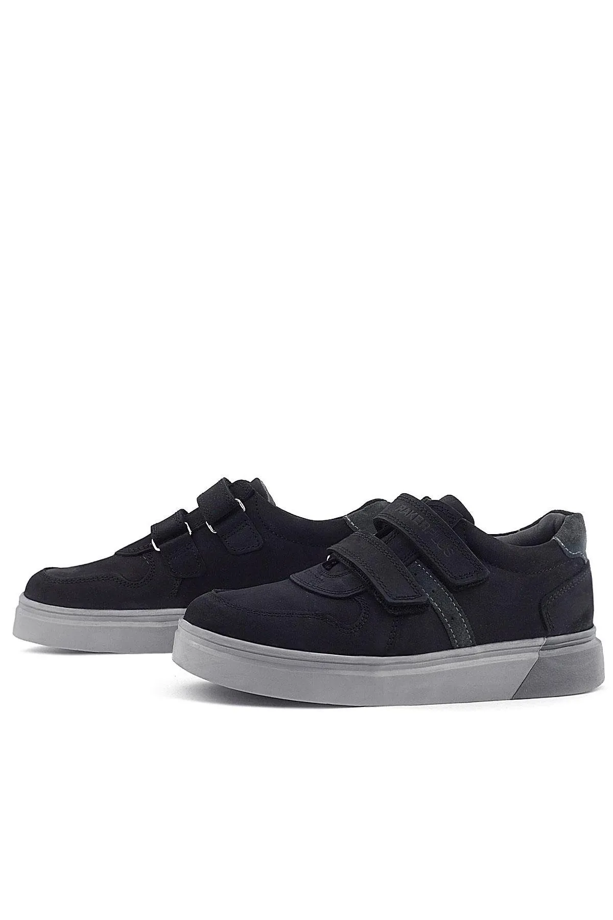 Hakiki Deri Siyah Nubuk Gri Cırtlı Erkek Çocuk Sneaker