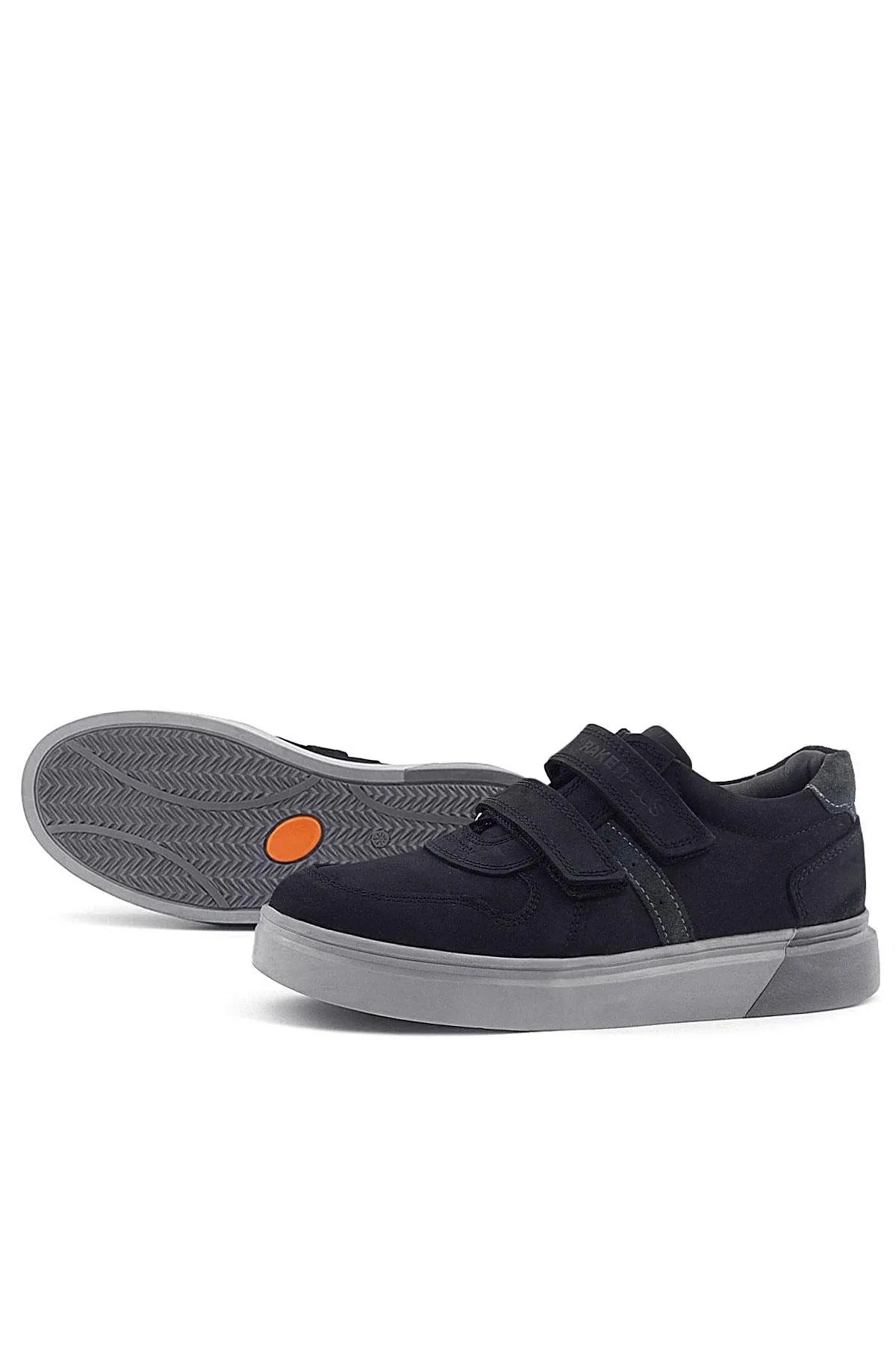 Hakiki Deri Siyah Nubuk Gri Cırtlı Erkek Çocuk Sneaker