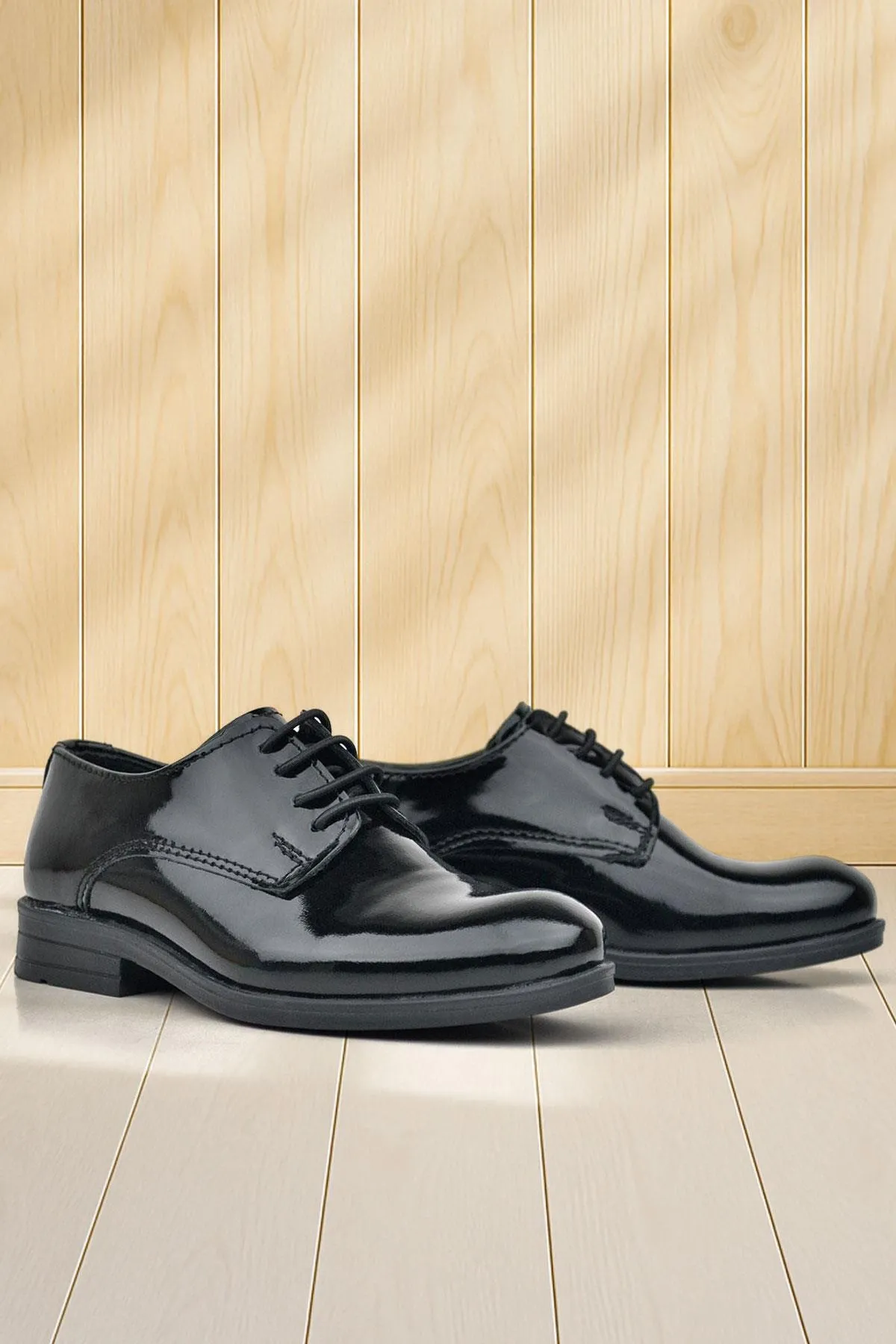 Hakiki Deri Siyah Rugan Bağcıklı Oxford Çocuk Okul Ayakkabısı