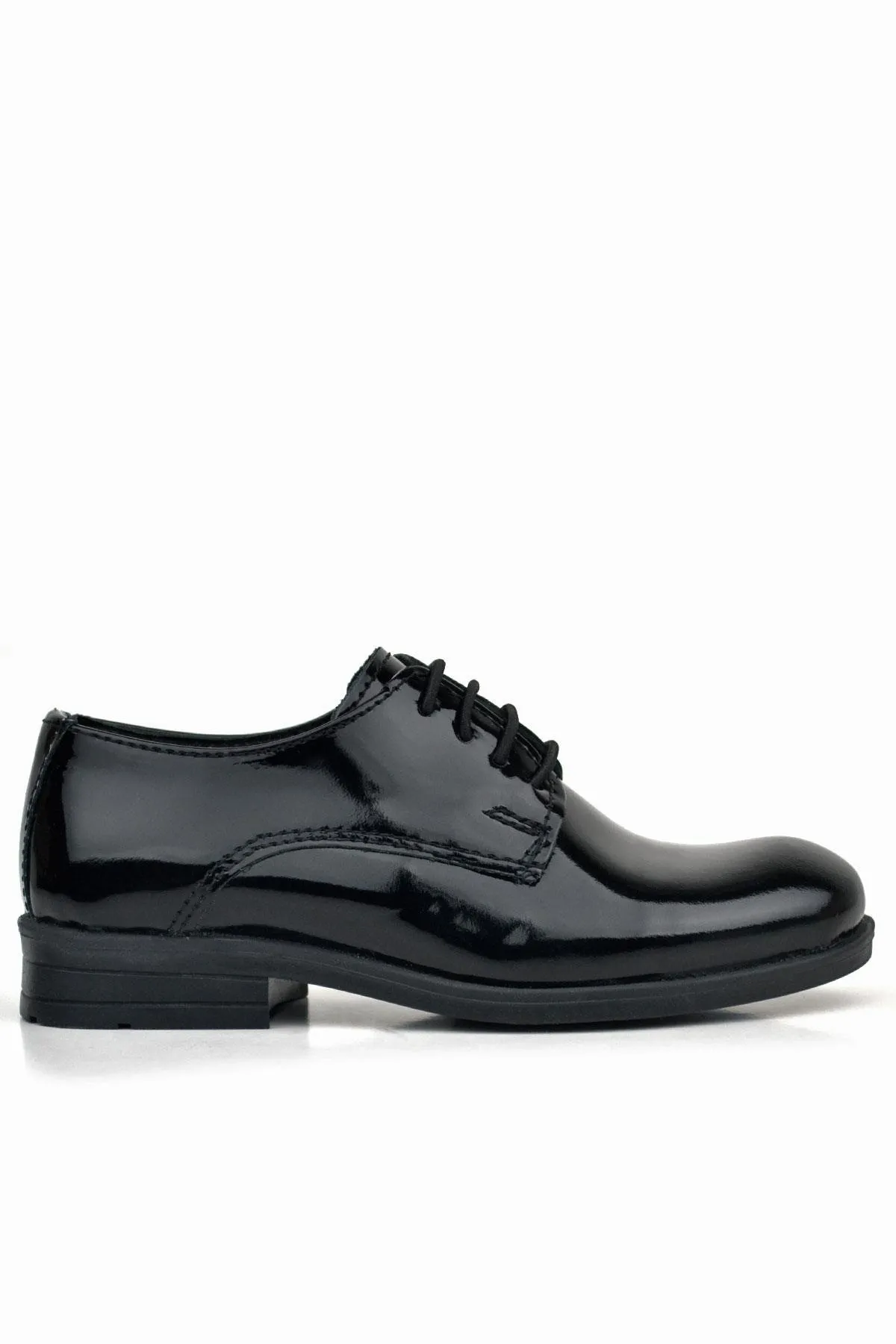 Hakiki Deri Siyah Rugan Bağcıklı Oxford Çocuk Okul Ayakkabısı