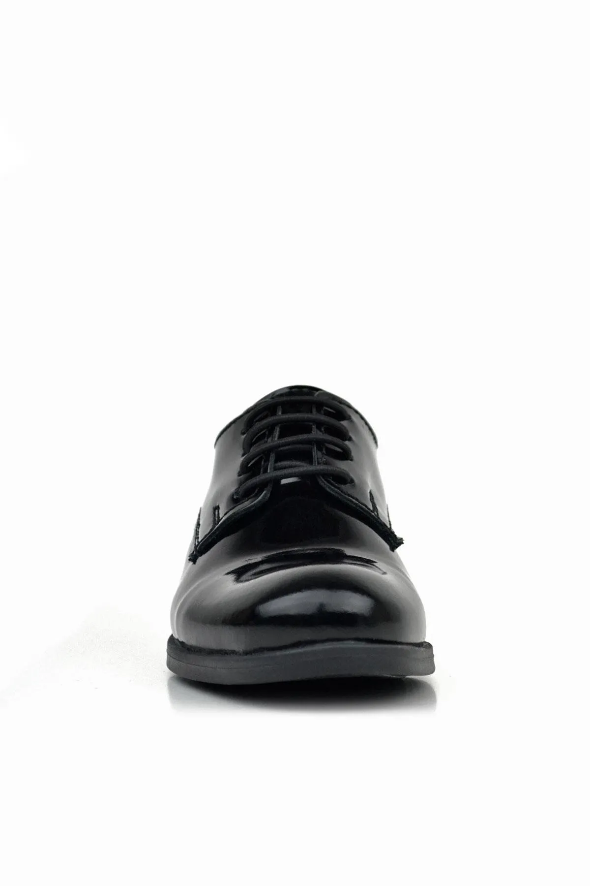 Hakiki Deri Siyah Rugan Bağcıklı Oxford Çocuk Okul Ayakkabısı