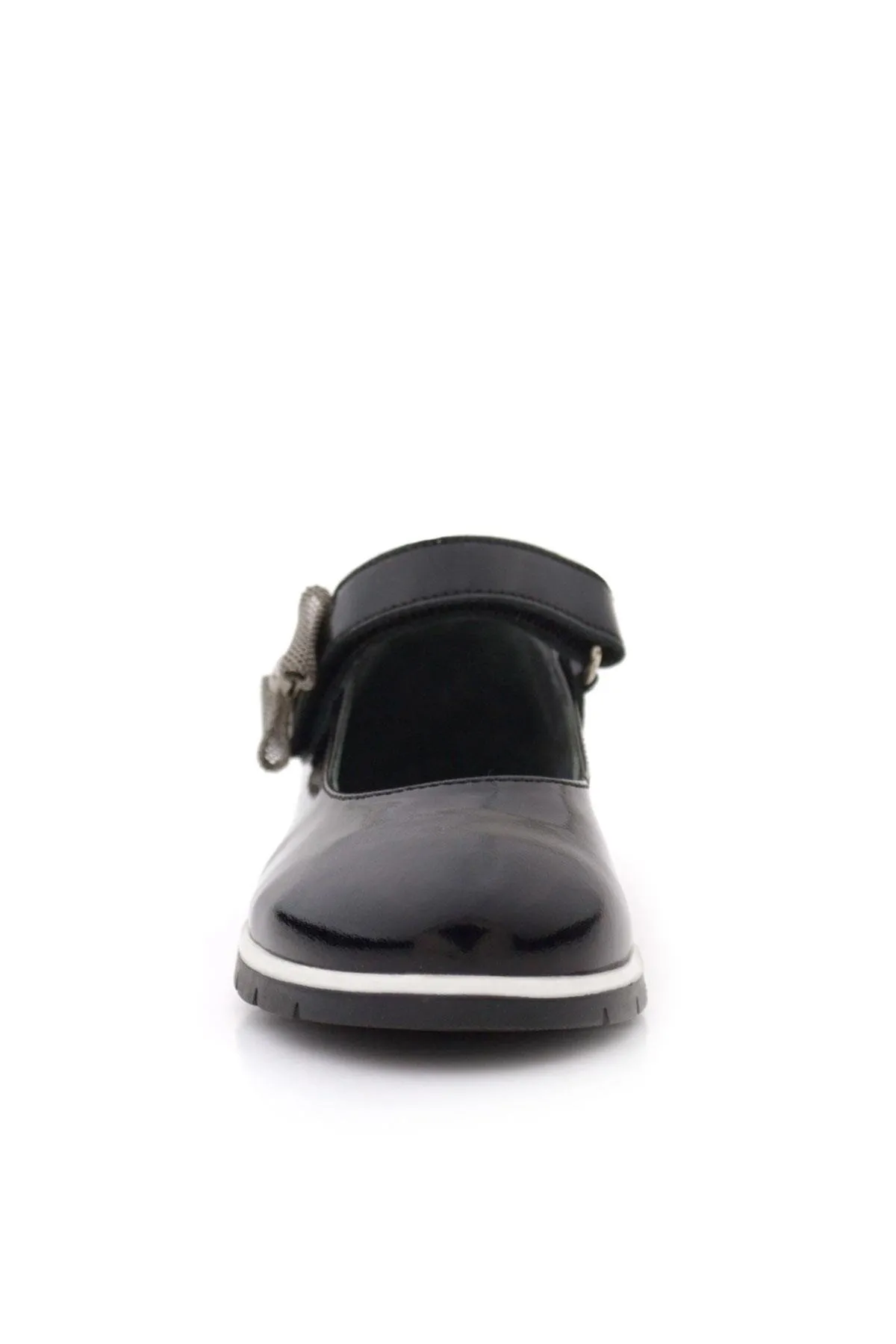 Hakiki Deri Siyah Rugan Kurdele Detaylı Kız Çocuk Babet