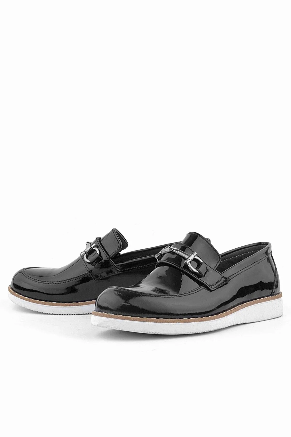 Hakiki Deri Siyah Rugan Loafer Çocuk Klasik Ayakkabı