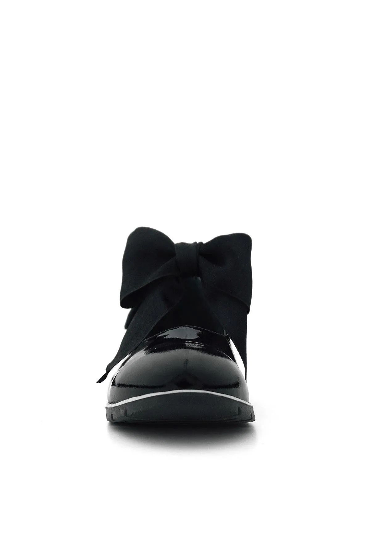 Hakiki Deri Siyah Rugan Siyah Kurdeleli Kız Çocuk Babet