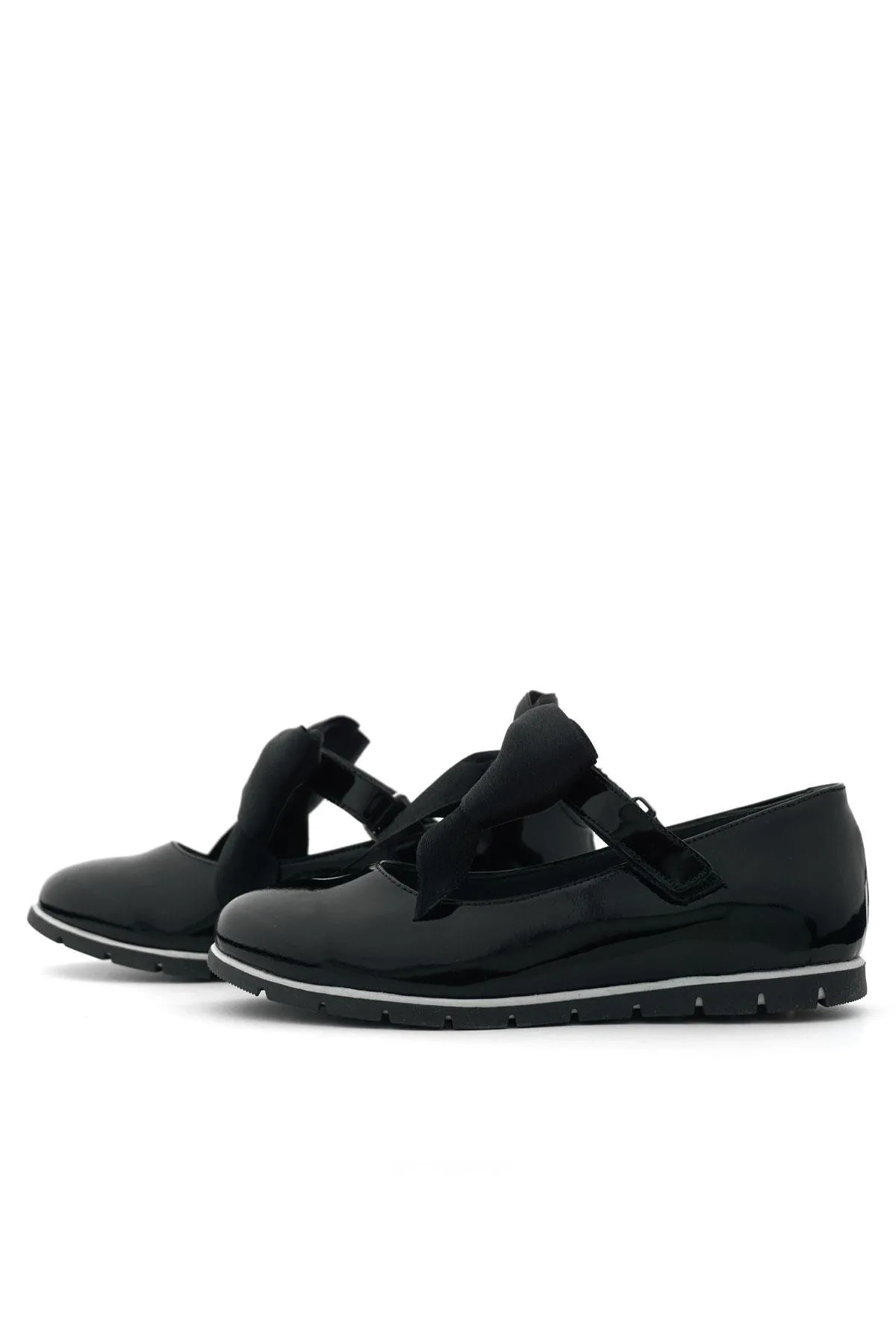 Hakiki Deri Siyah Rugan Siyah Kurdeleli Kız Çocuk Babet