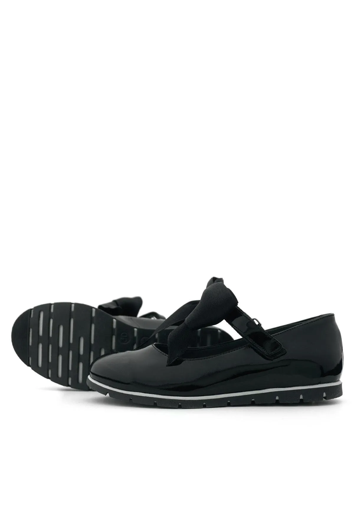 Hakiki Deri Siyah Rugan Siyah Kurdeleli Kız Çocuk Babet