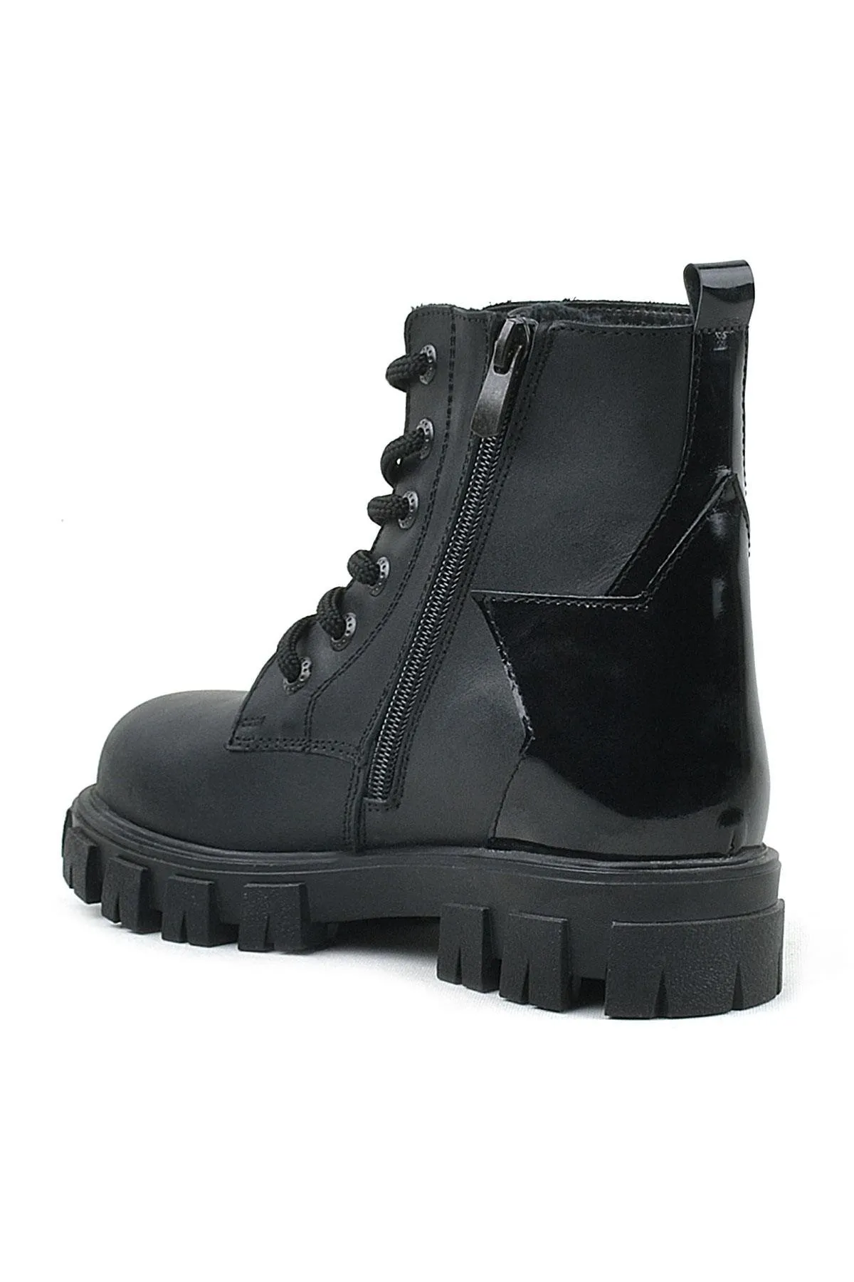 Hakiki Deri Siyah Yıldız Detaylı Kız Çocuk Bot