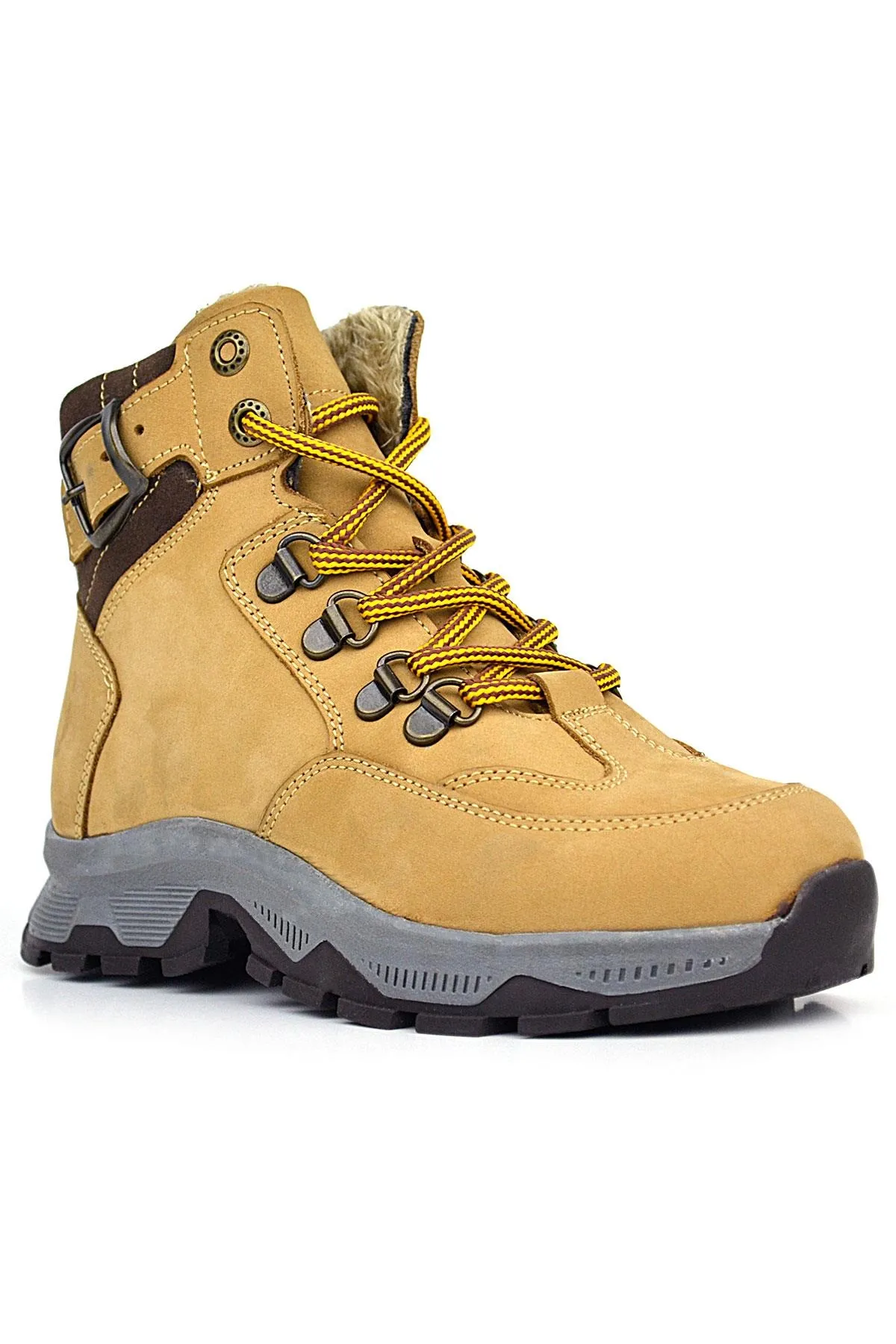 Hakiki Deri Taba Bağcıklı Fermuarlı Trekking Çocuk Bot