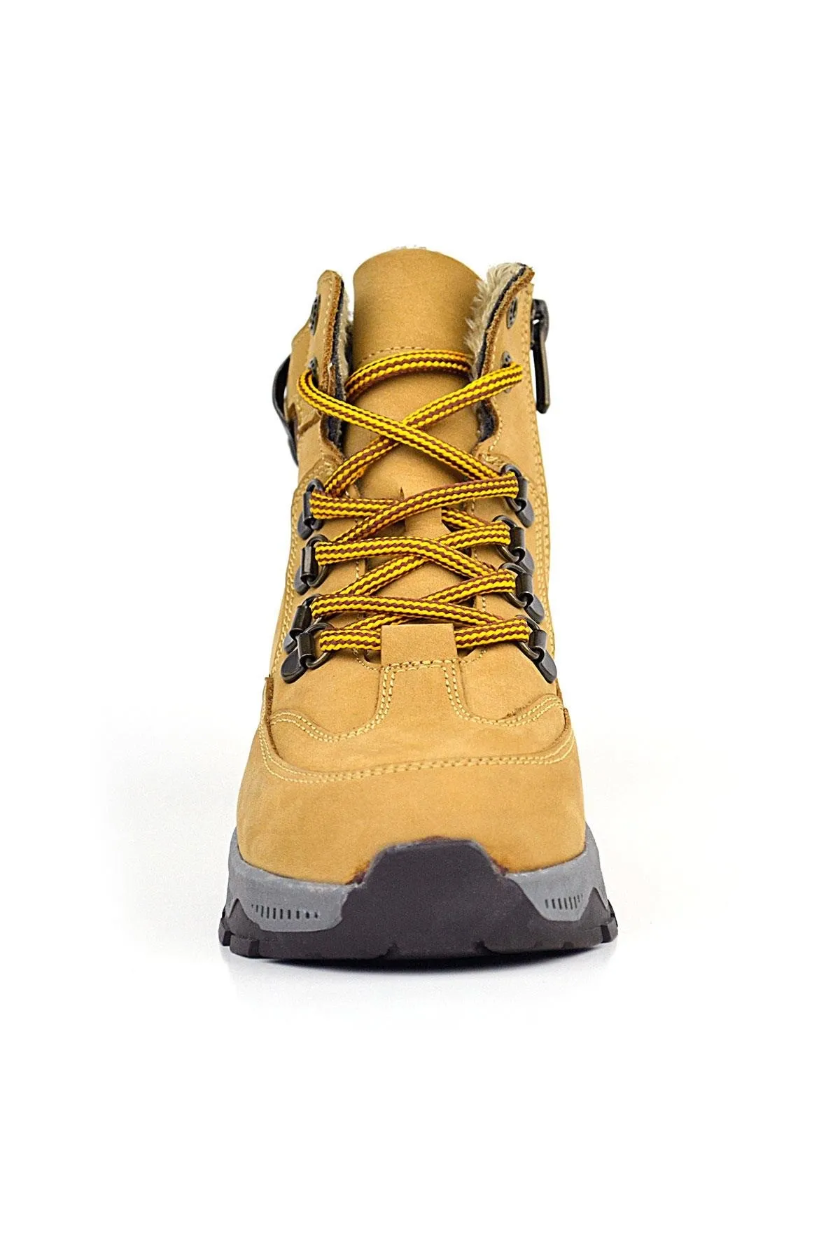 Hakiki Deri Taba Bağcıklı Fermuarlı Trekking Çocuk Bot