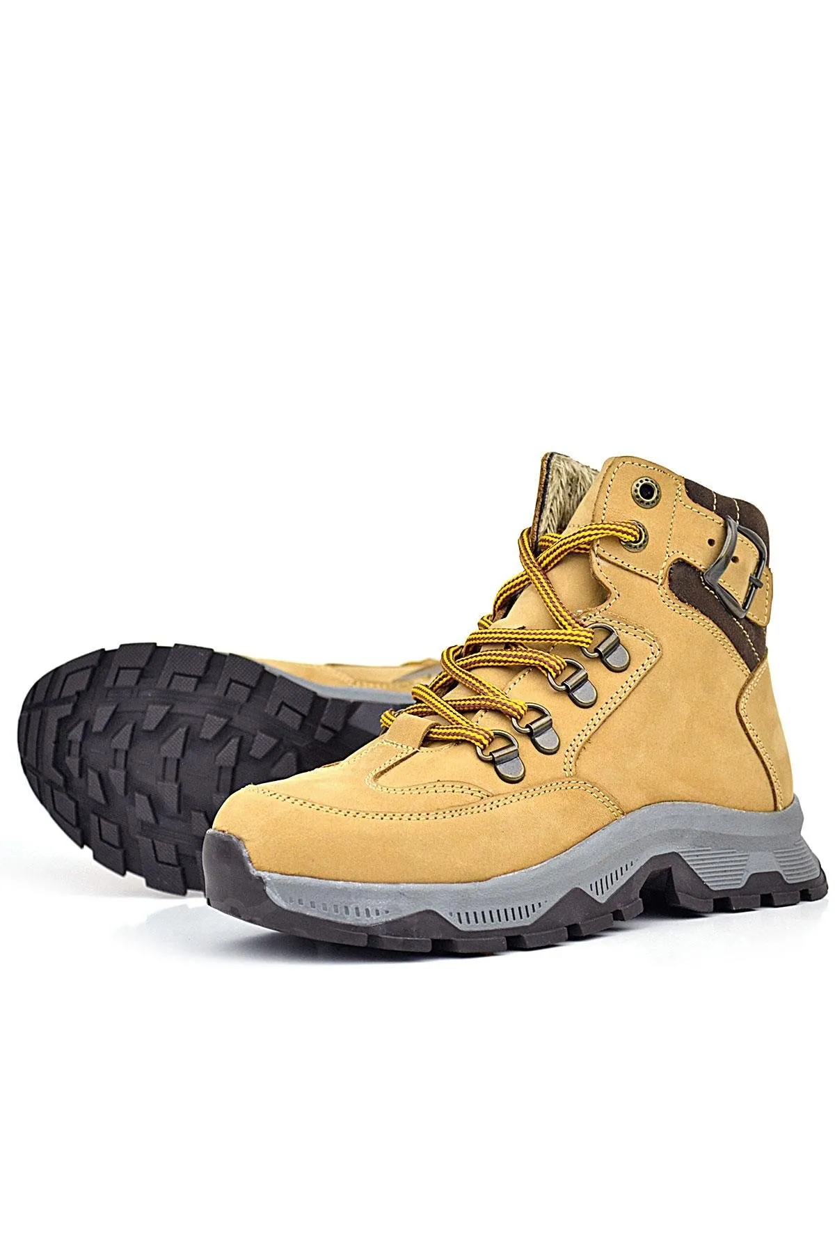 Hakiki Deri Taba Bağcıklı Fermuarlı Trekking Çocuk Bot