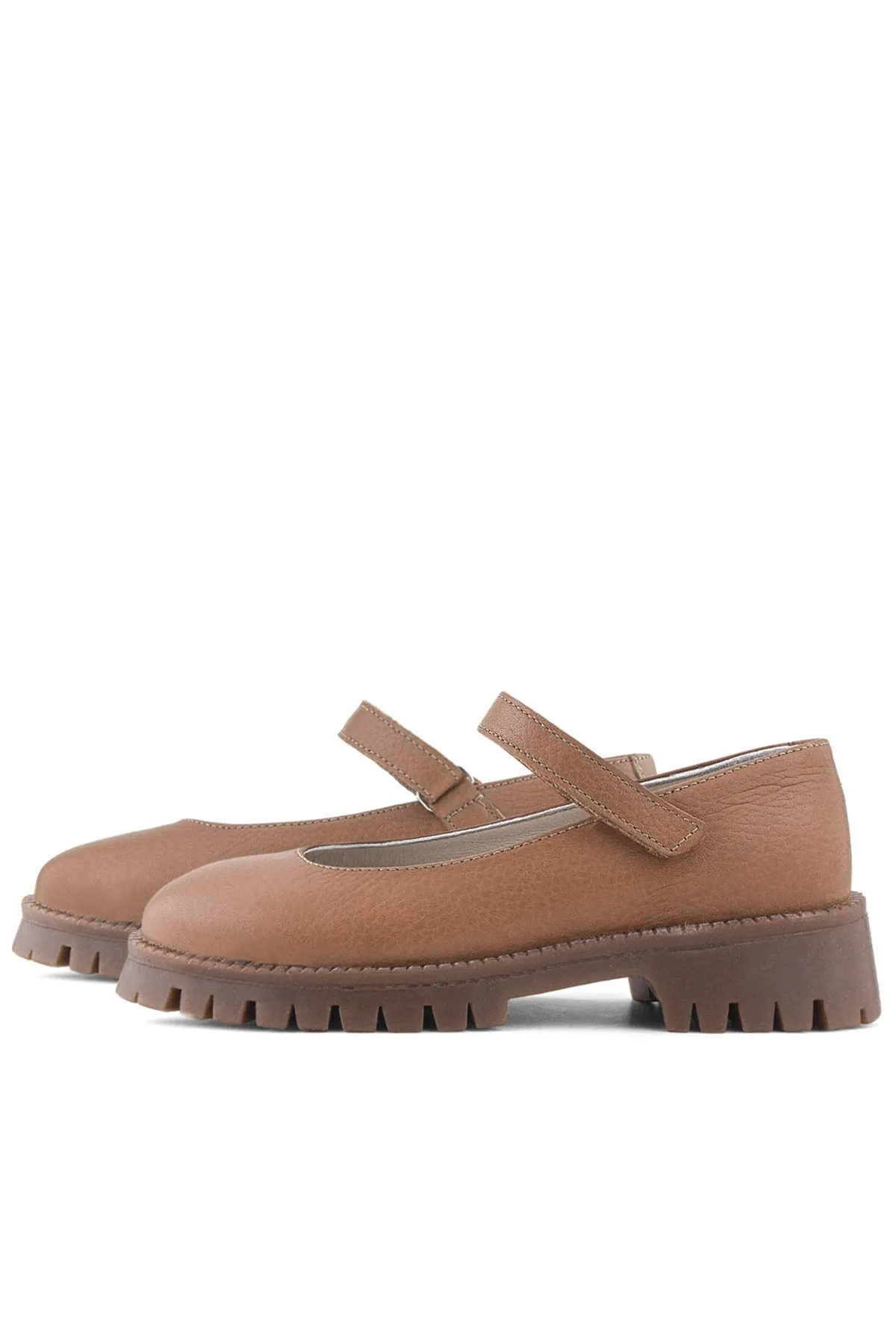 Hakiki Deri Taba Cırtlı Kalın Tabanlı Kız Çocuk Okul Ayakkabısı