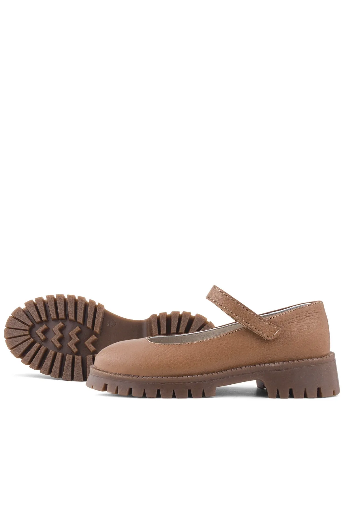 Hakiki Deri Taba Cırtlı Kalın Tabanlı Kız Çocuk Okul Ayakkabısı