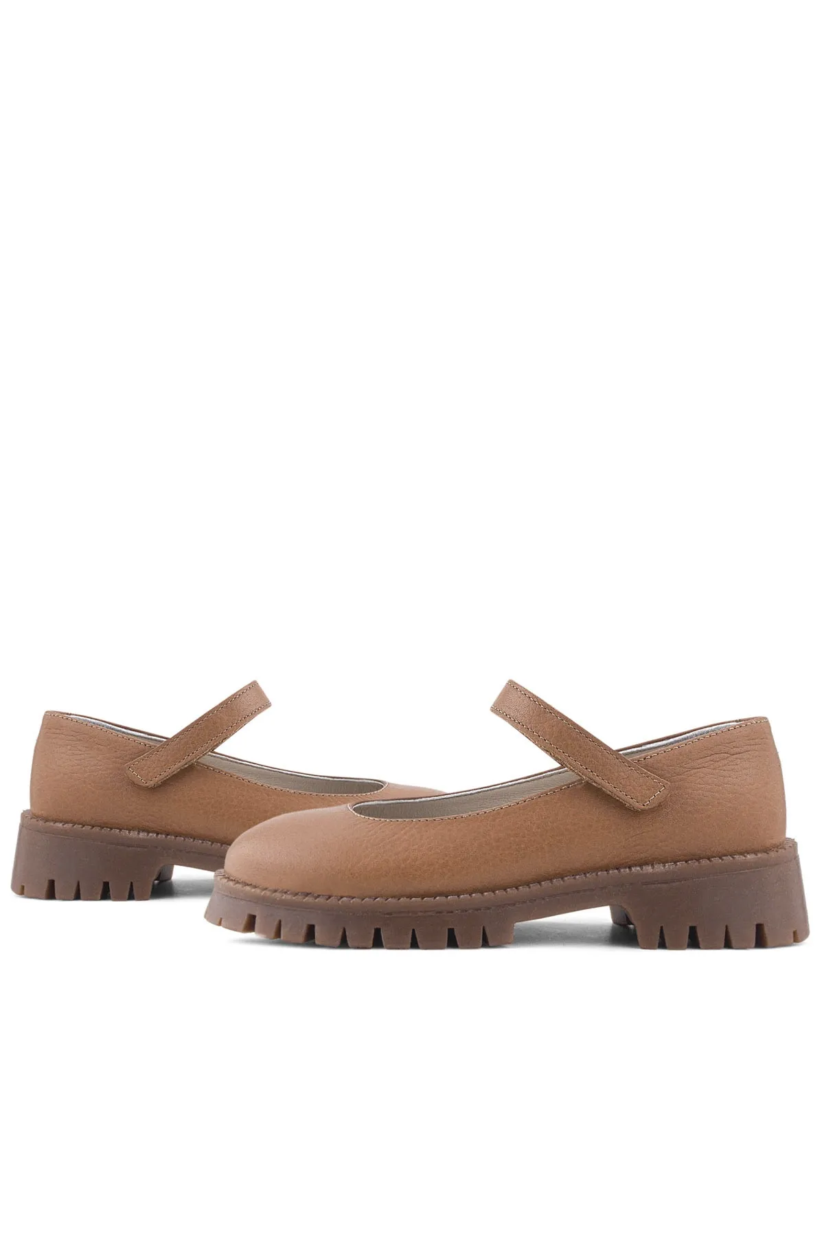 Hakiki Deri Taba Cırtlı Kalın Tabanlı Kız Çocuk Okul Ayakkabısı