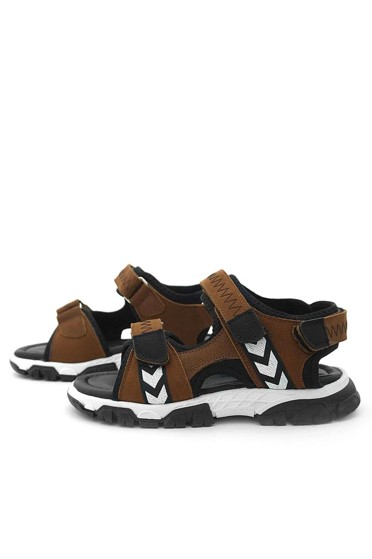 Hakiki Deri Taba Siyah Cırt Cırtlı Erkek Çocuk Sandalet