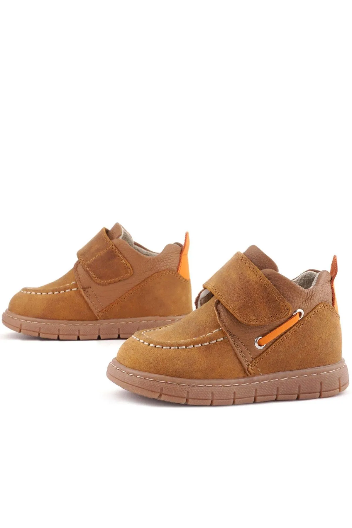 Hakiki Deri Taba Turuncu Cırt Cırtlı Bebek Bot