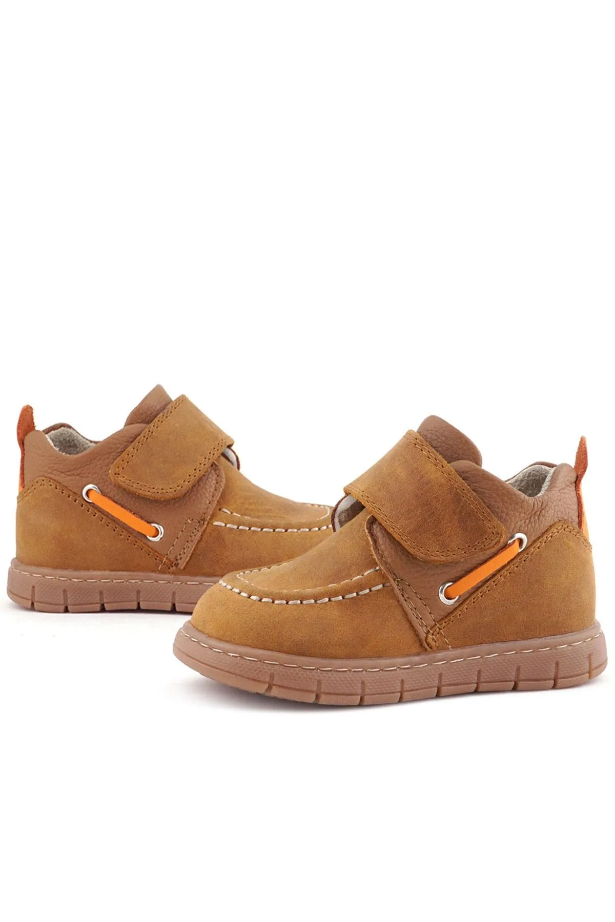 Hakiki Deri Taba Turuncu Cırt Cırtlı Bebek Bot