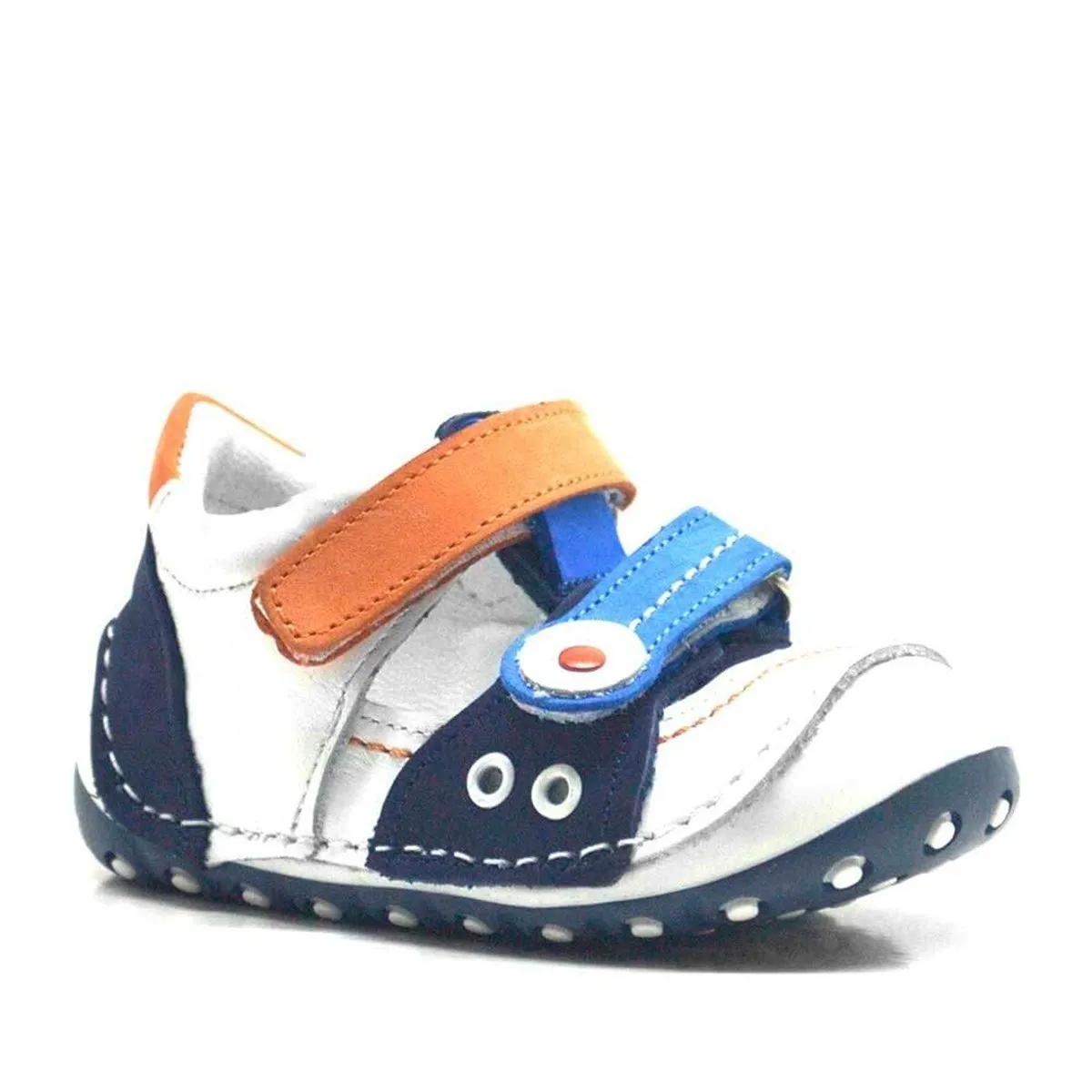 Hakiki Deri Turuncu Mavi Cırtlı Yazlık İlk Adım Ayakkabı