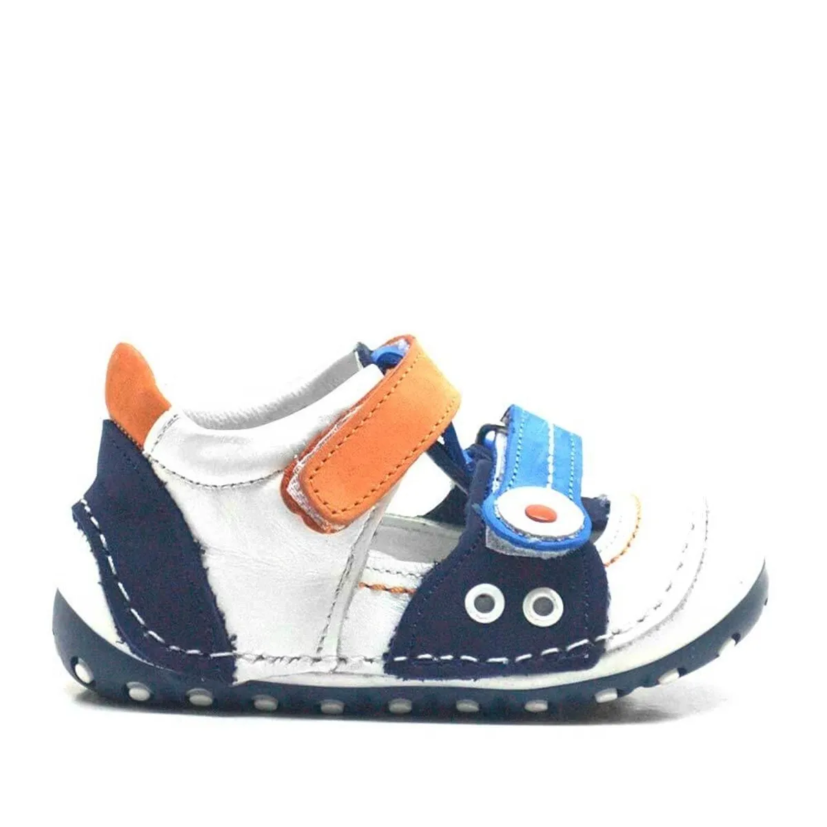 Hakiki Deri Turuncu Mavi Cırtlı Yazlık İlk Adım Ayakkabı