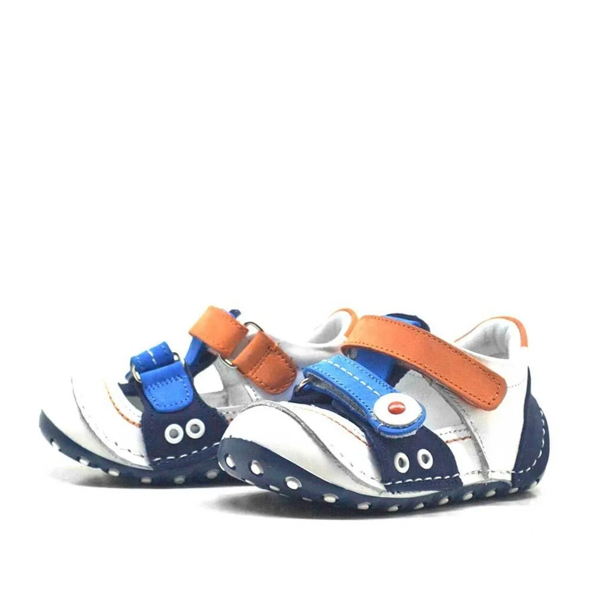 Hakiki Deri Turuncu Mavi Cırtlı Yazlık İlk Adım Ayakkabı