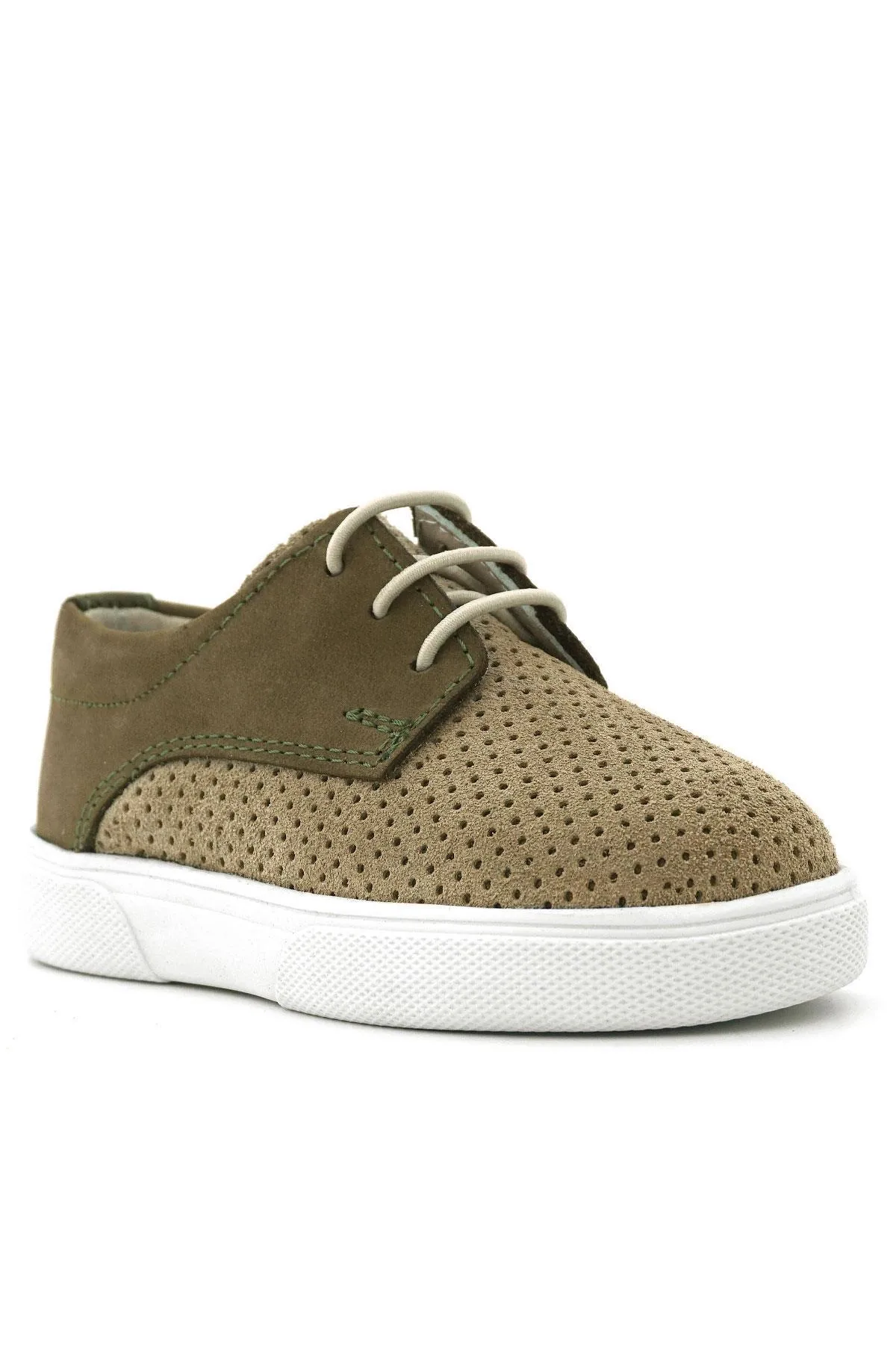 Hakiki Deri Vizon Haki Lastikli Erkek Çocuk Günlük Ayakkabı